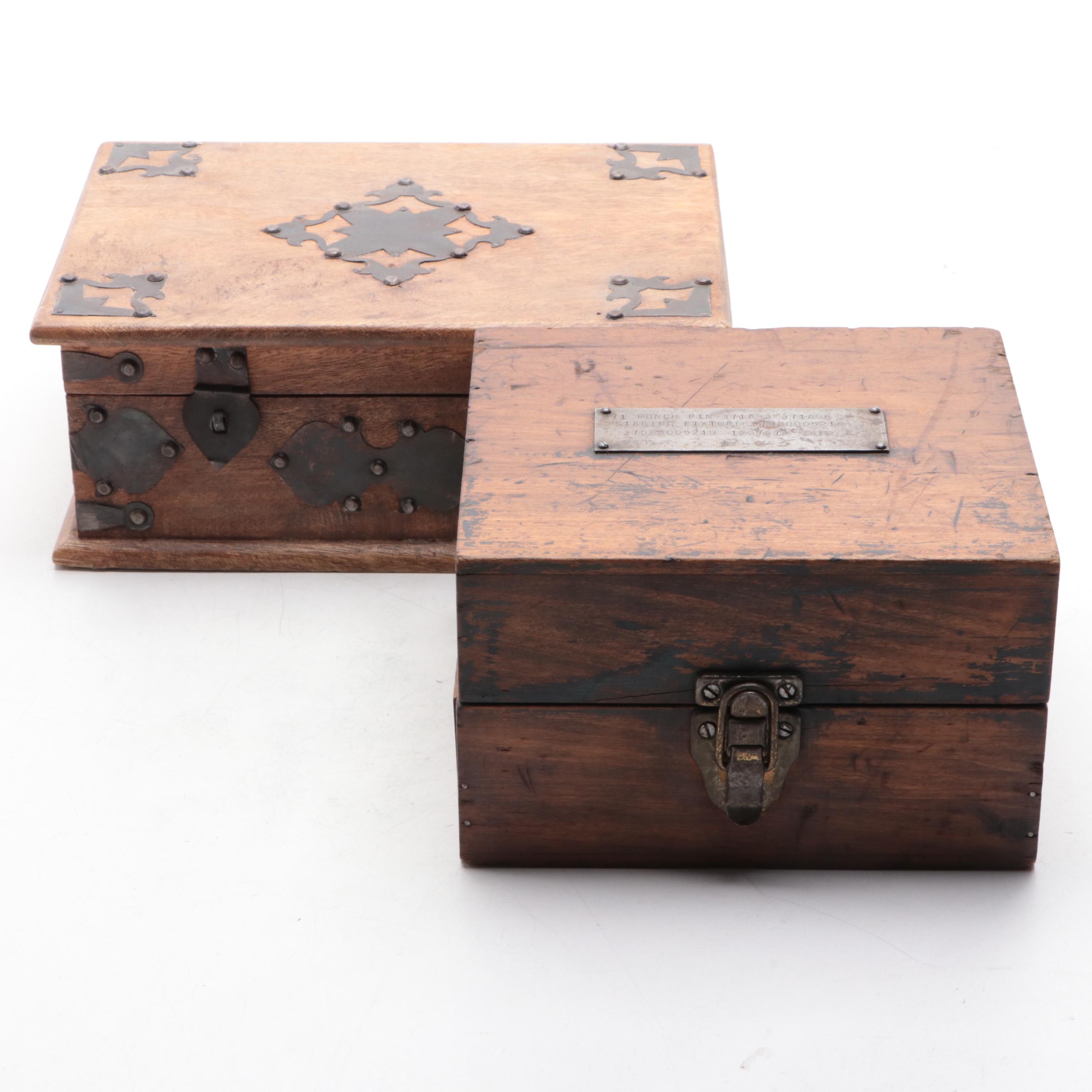 Maple Tool Box with Metal Mounted Walnut Wood Dresser Box