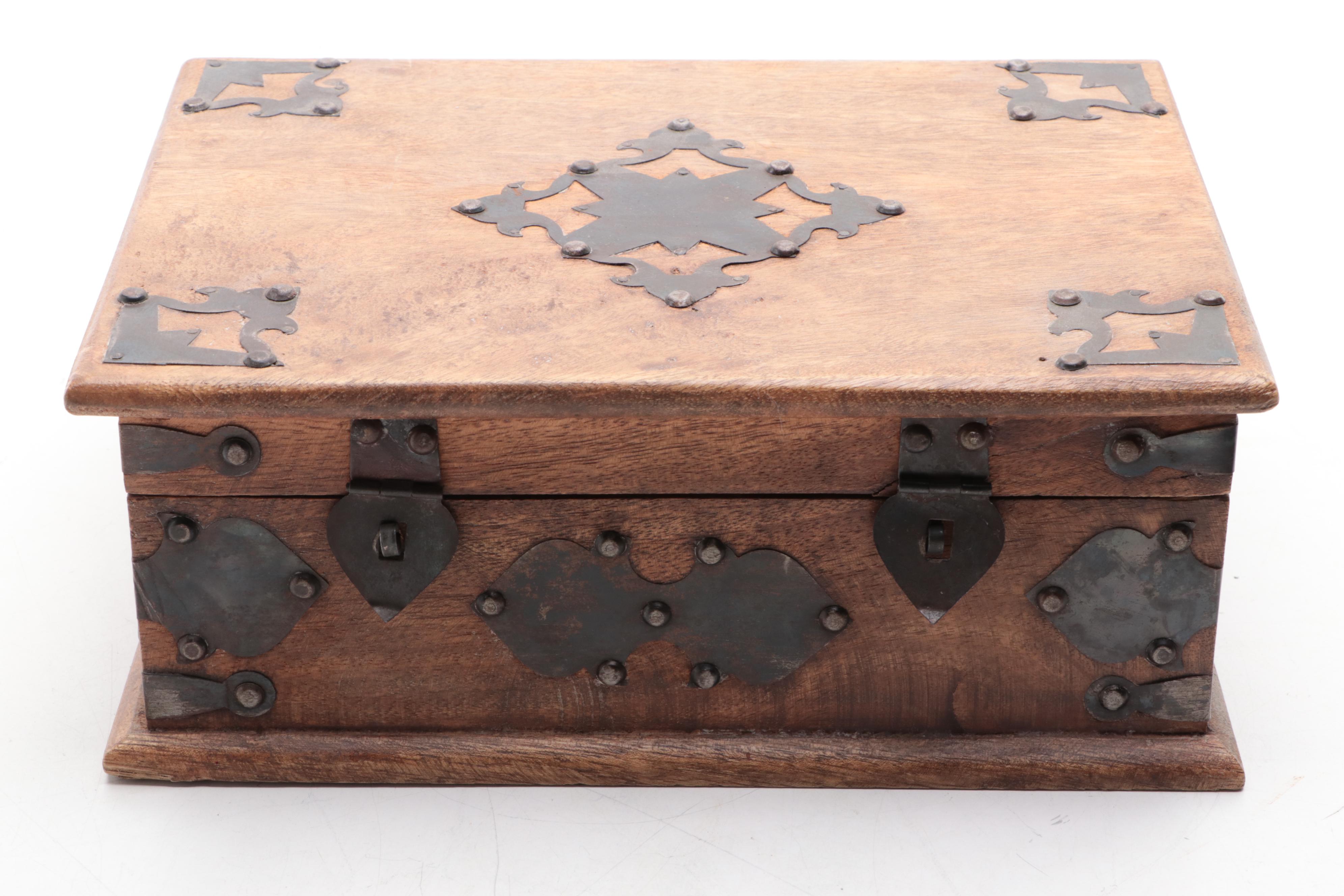 Maple Tool Box with Metal Mounted Walnut Wood Dresser Box