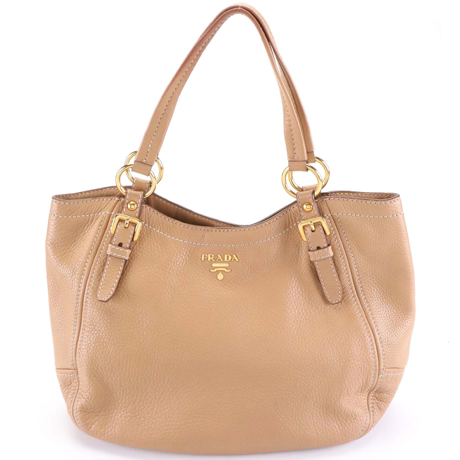 Prada Belted Large Tote in Pebble Grain Leather