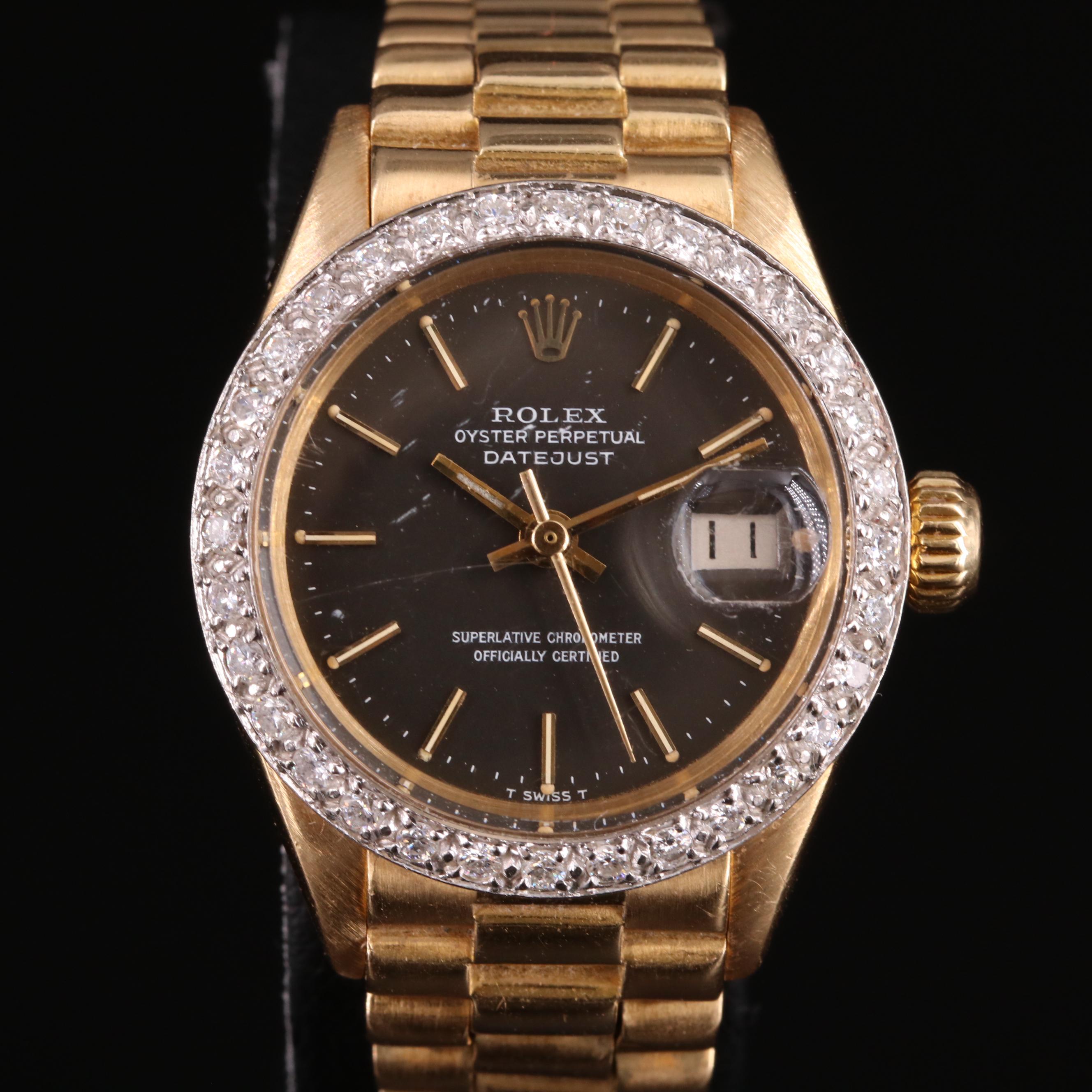 1970 Rolex Custom Diamond Bezel Datejust Watch