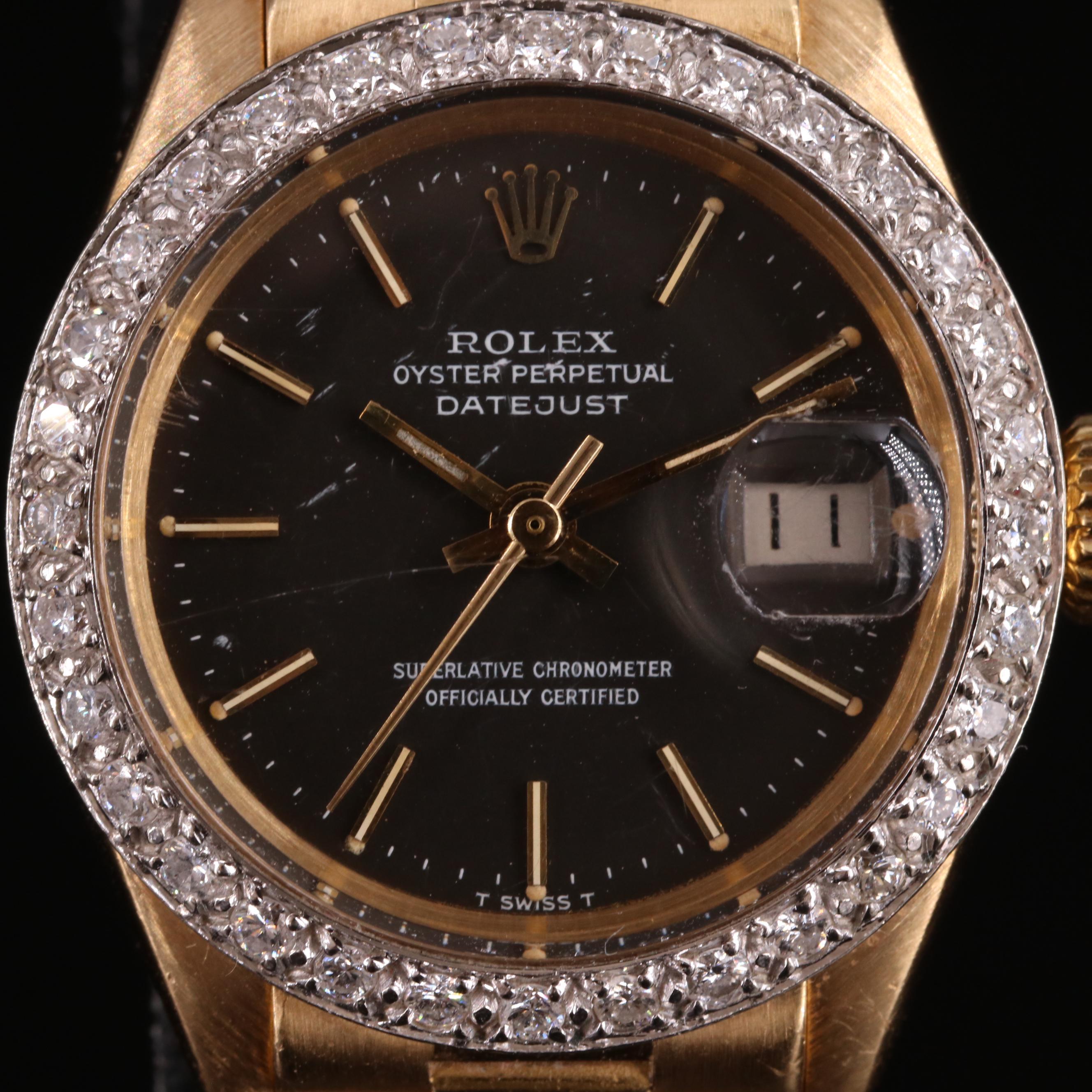 1970 Rolex Custom Diamond Bezel Datejust Watch