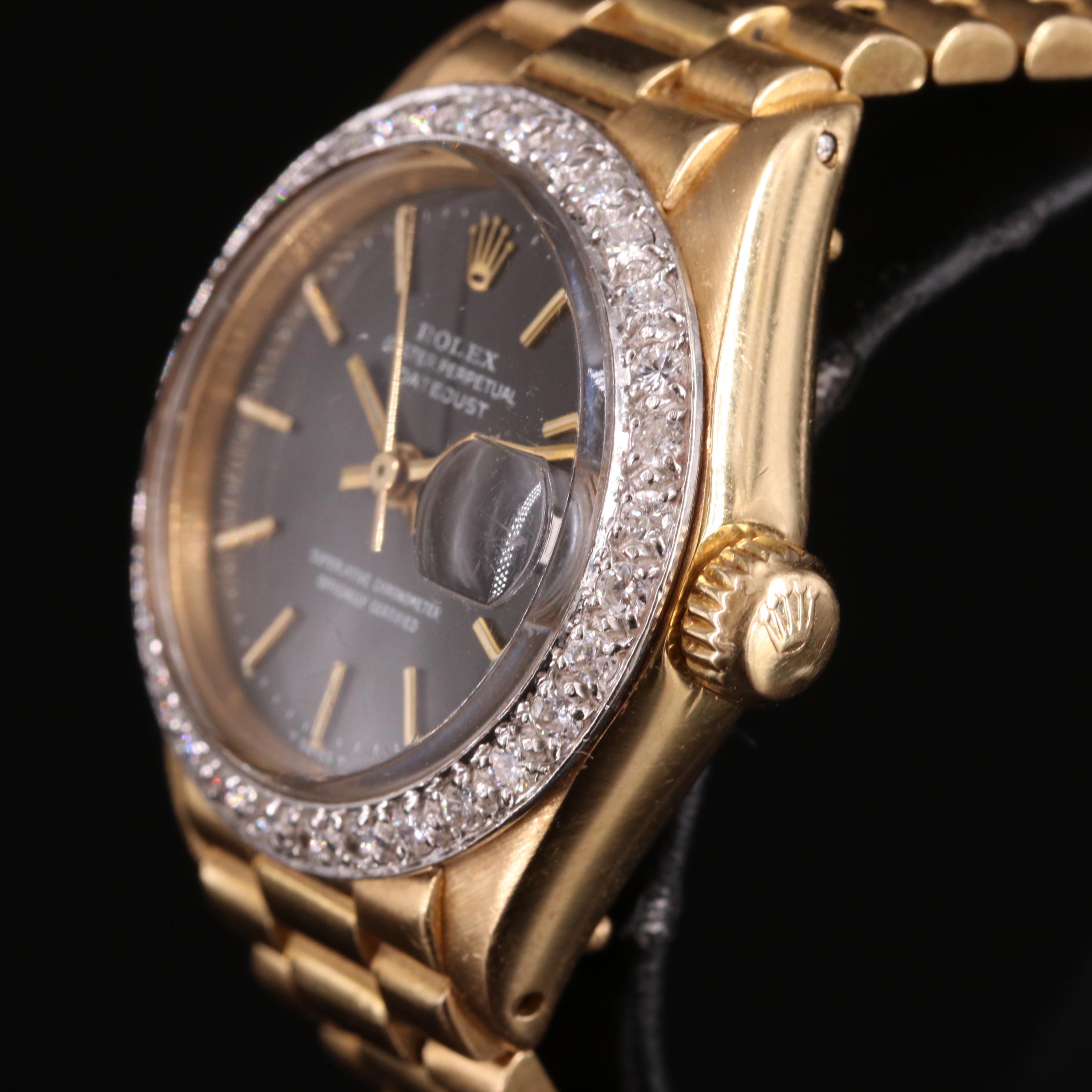 1970 Rolex Custom Diamond Bezel Datejust Watch