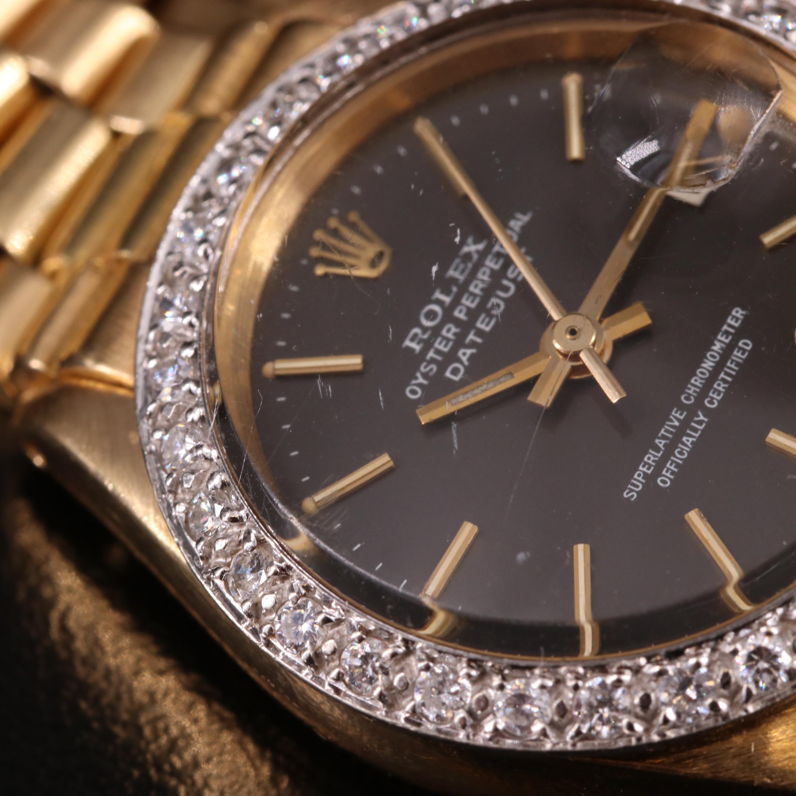 1970 Rolex Custom Diamond Bezel Datejust Watch