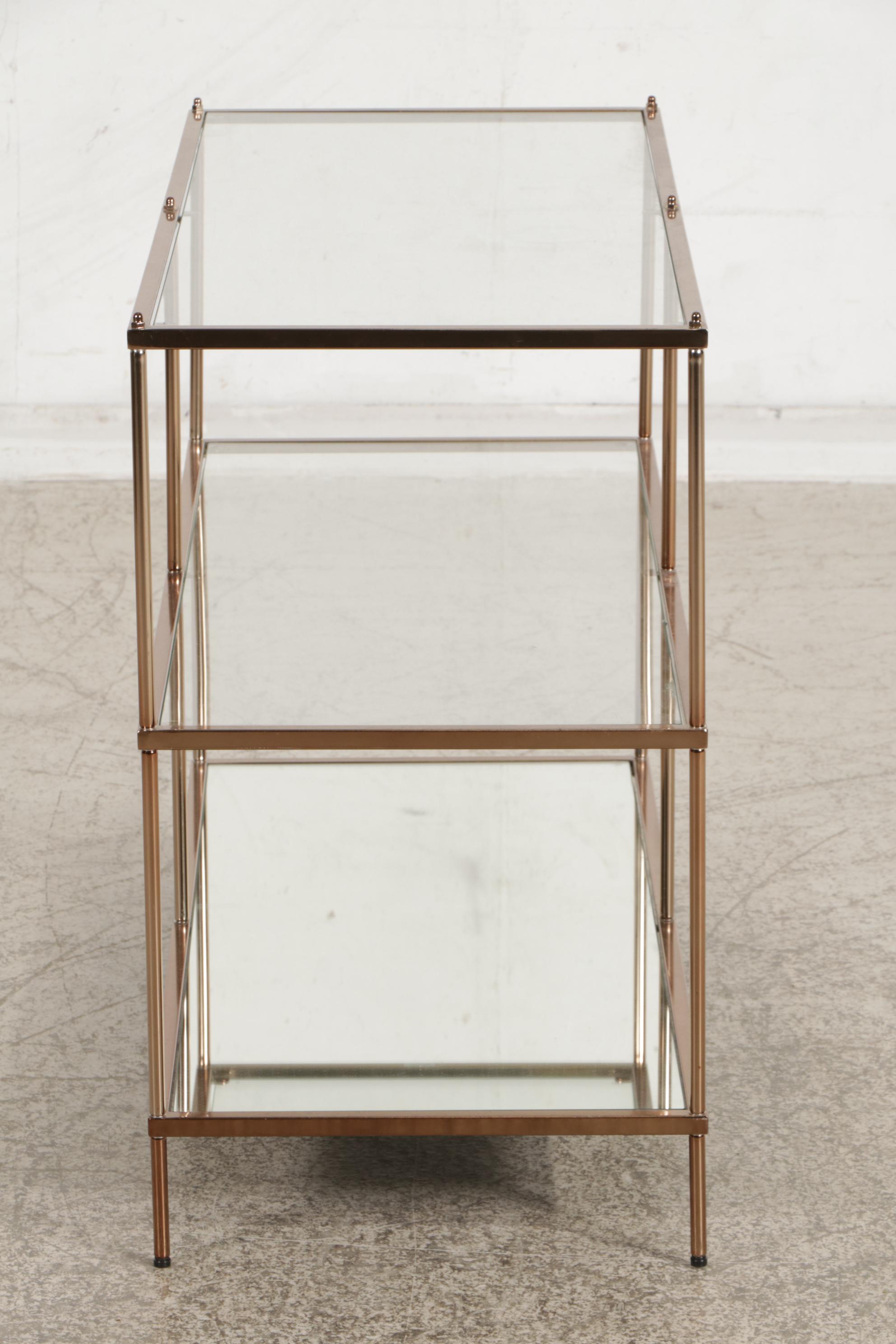 Glass and Metal Three-Tiered Console Table Shelf