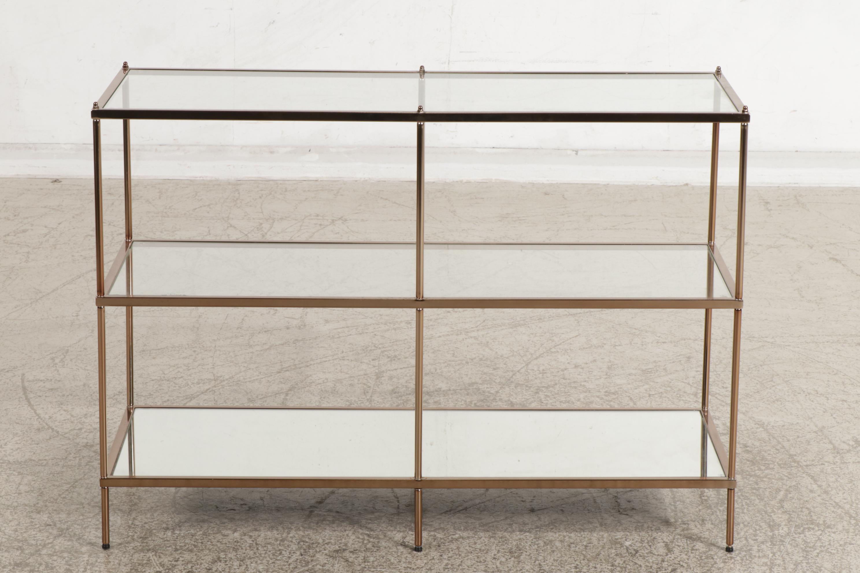 Glass and Metal Three-Tiered Console Table Shelf