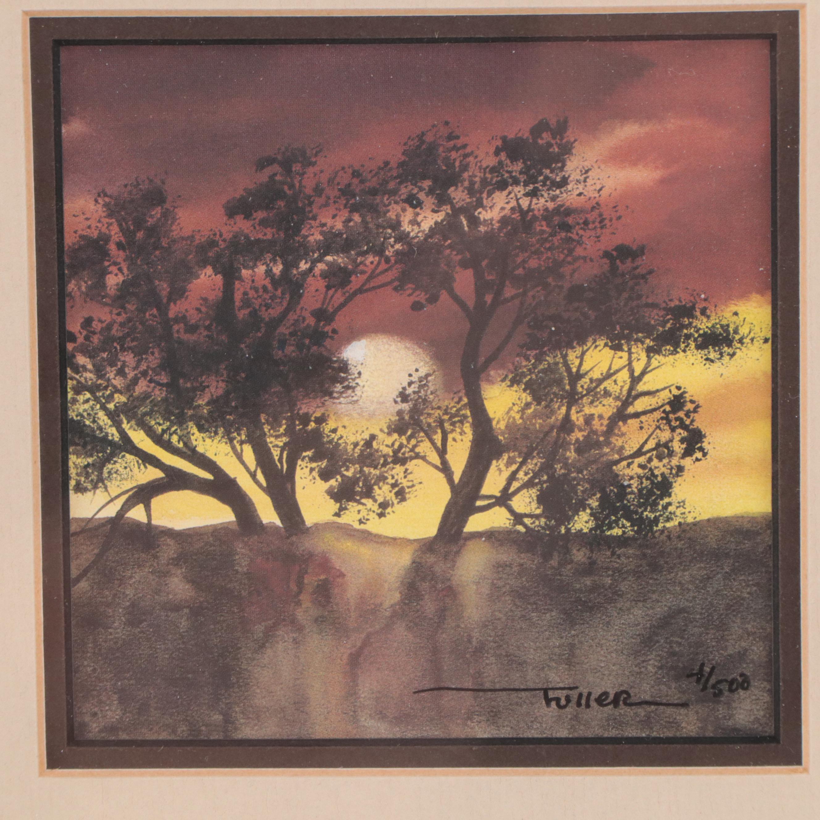 Pair of Lu Fuller Offset Lithographs of Sunset Landscapes and More