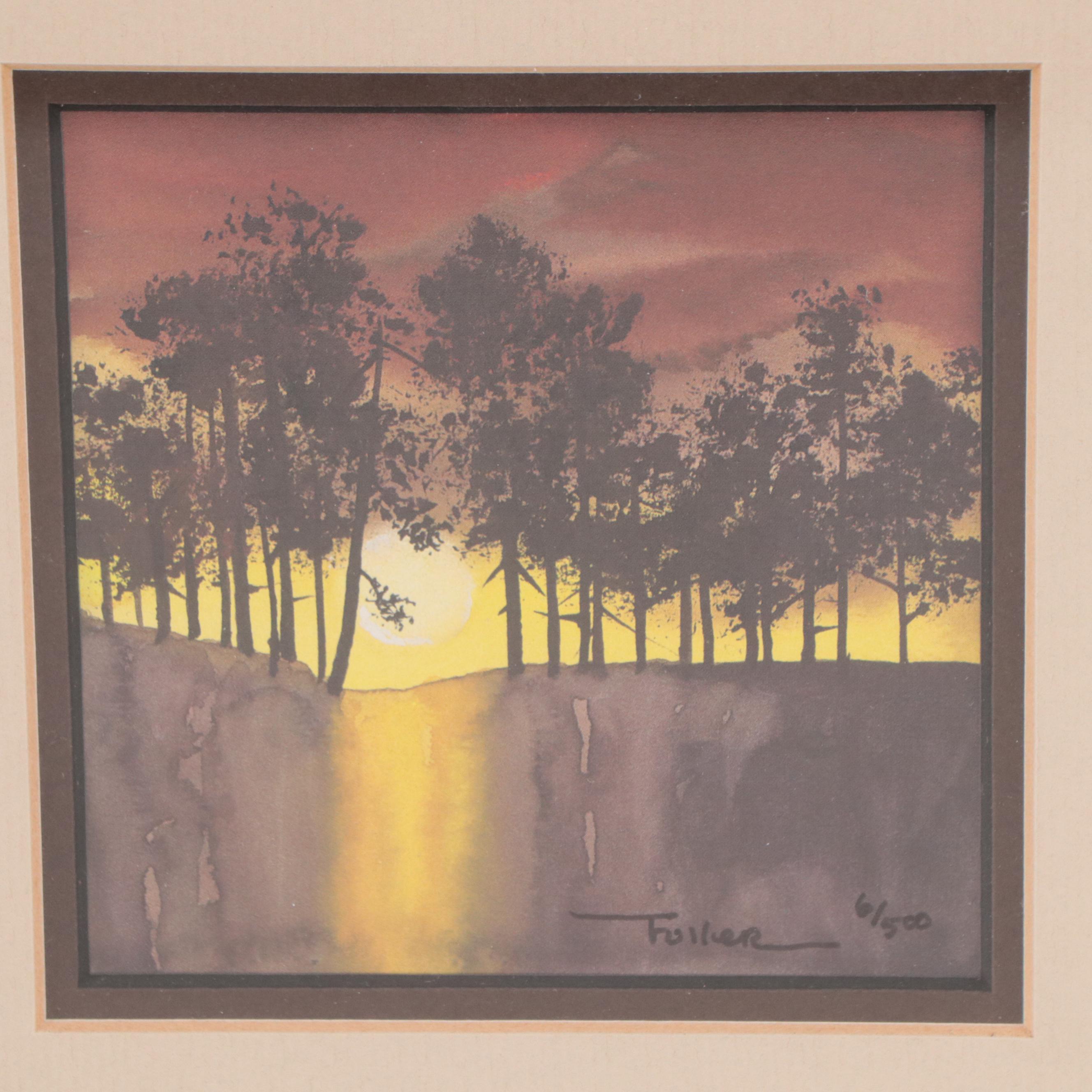 Pair of Lu Fuller Offset Lithographs of Sunset Landscapes and More