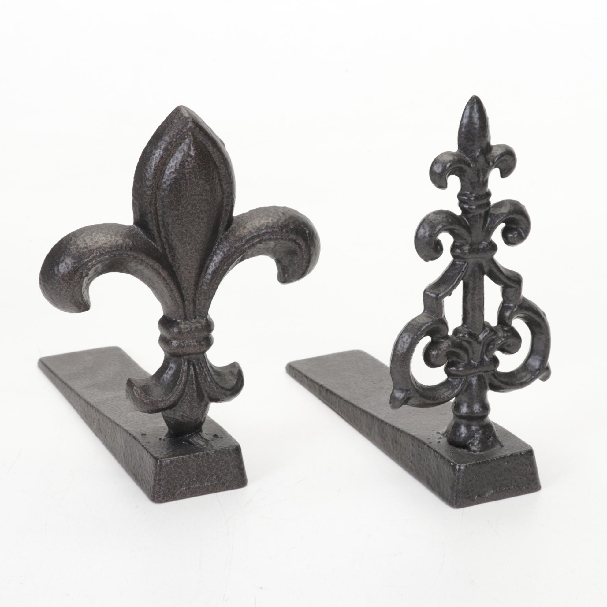 Cast Bronze Dolphins Bookend, Fleur-de-Lys Doorstops, Orb, Stone Egg, More