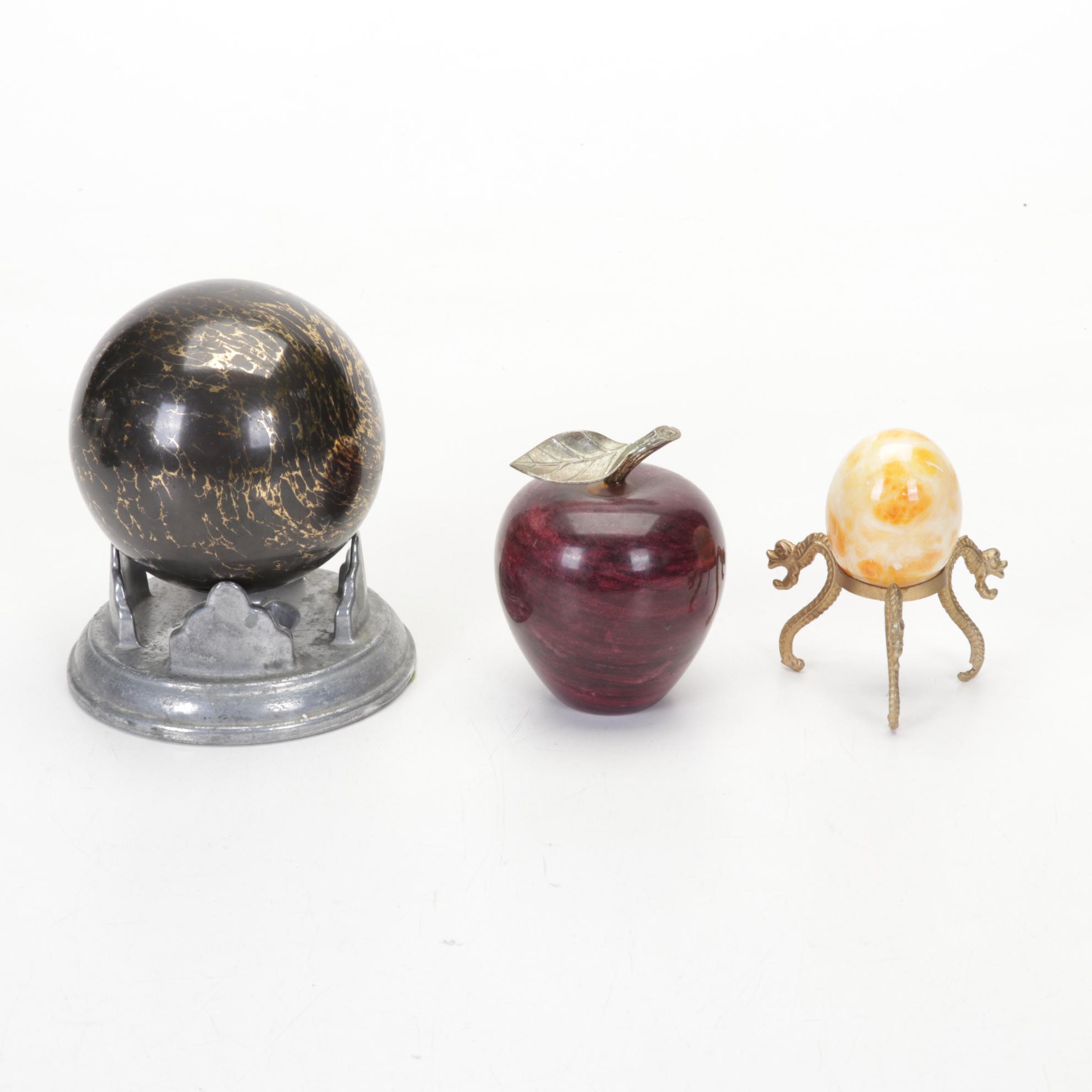 Cast Bronze Dolphins Bookend, Fleur-de-Lys Doorstops, Orb, Stone Egg, More