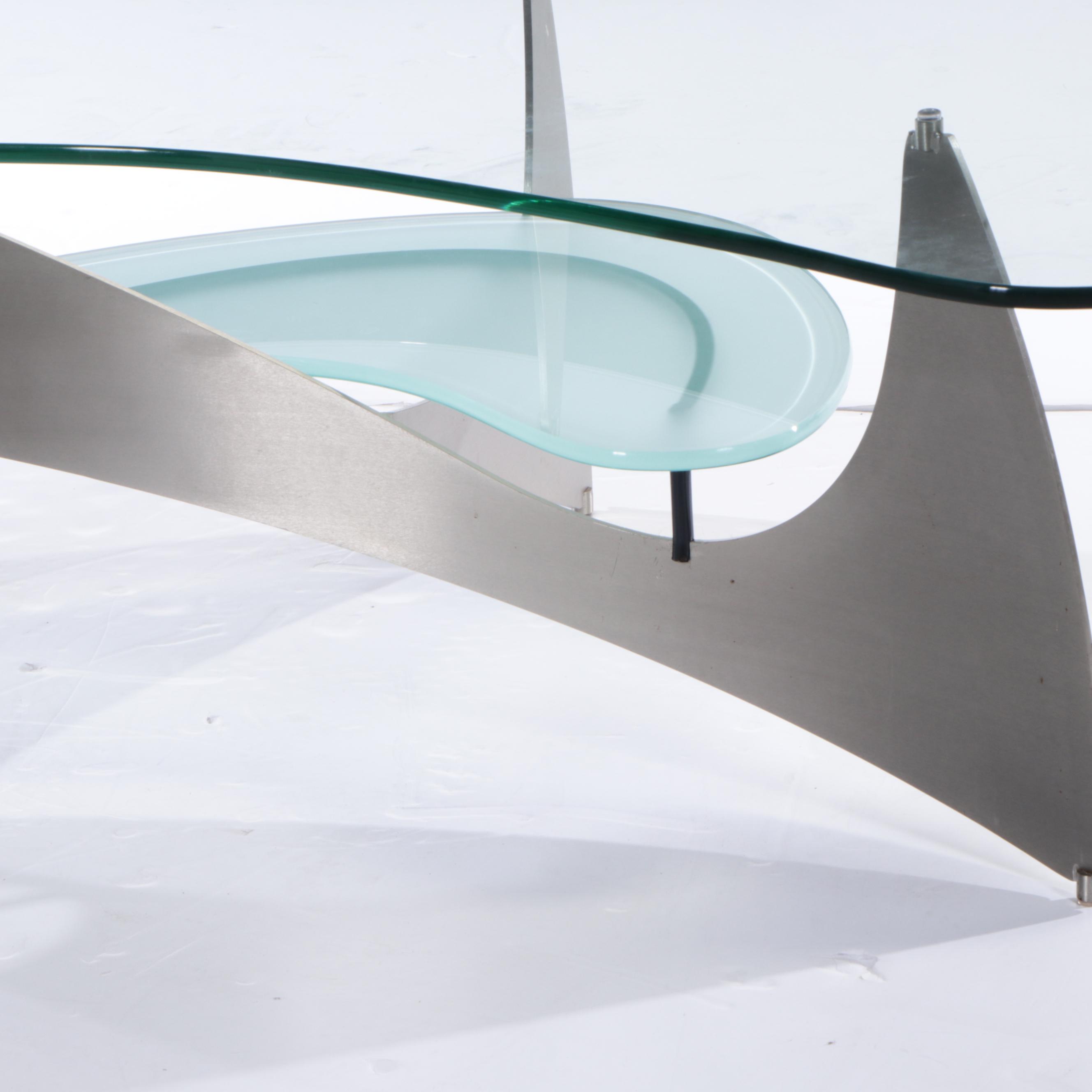 Modernist Metal and Glass Top Coffee Table