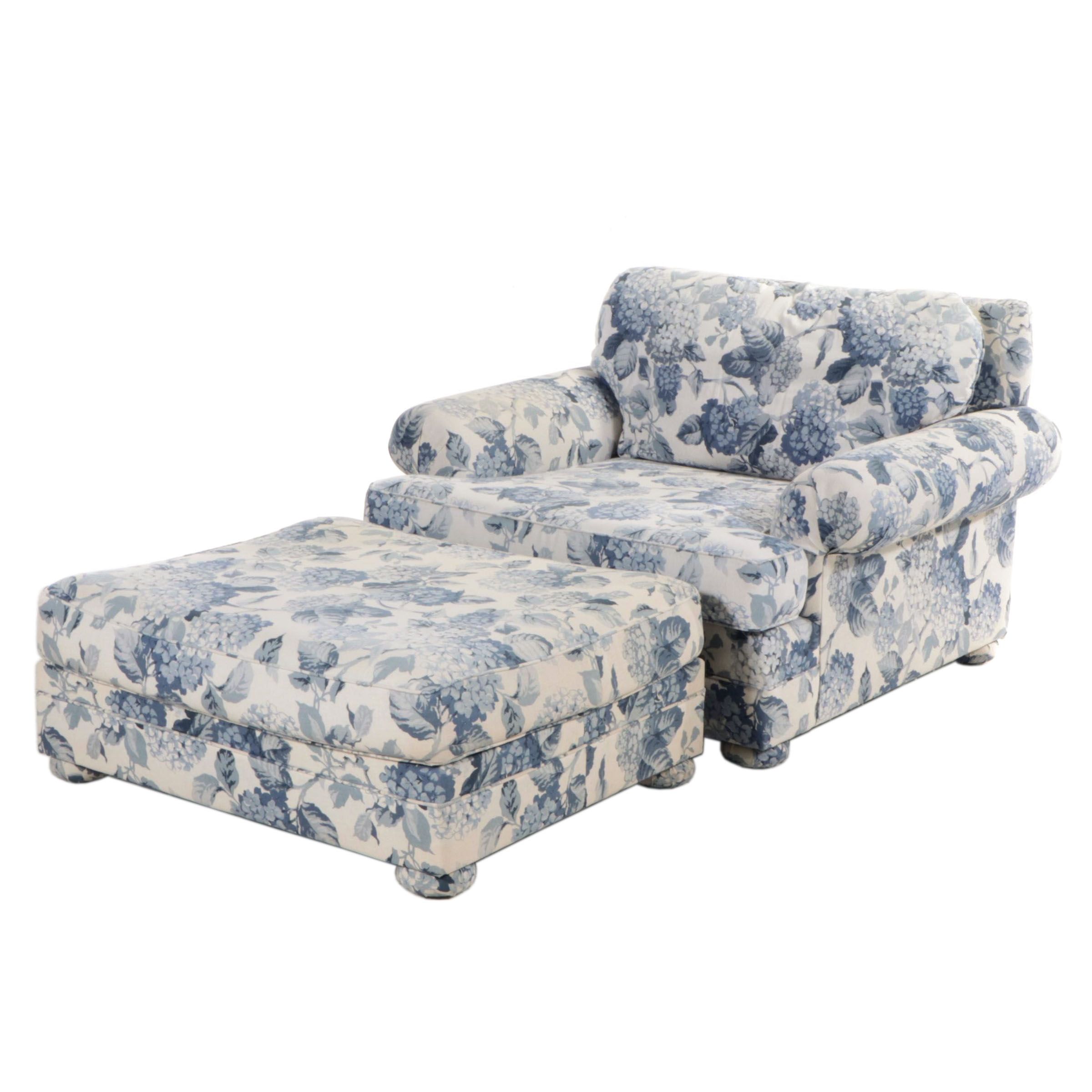 Oversized Upholstered Armchair and Ottoman