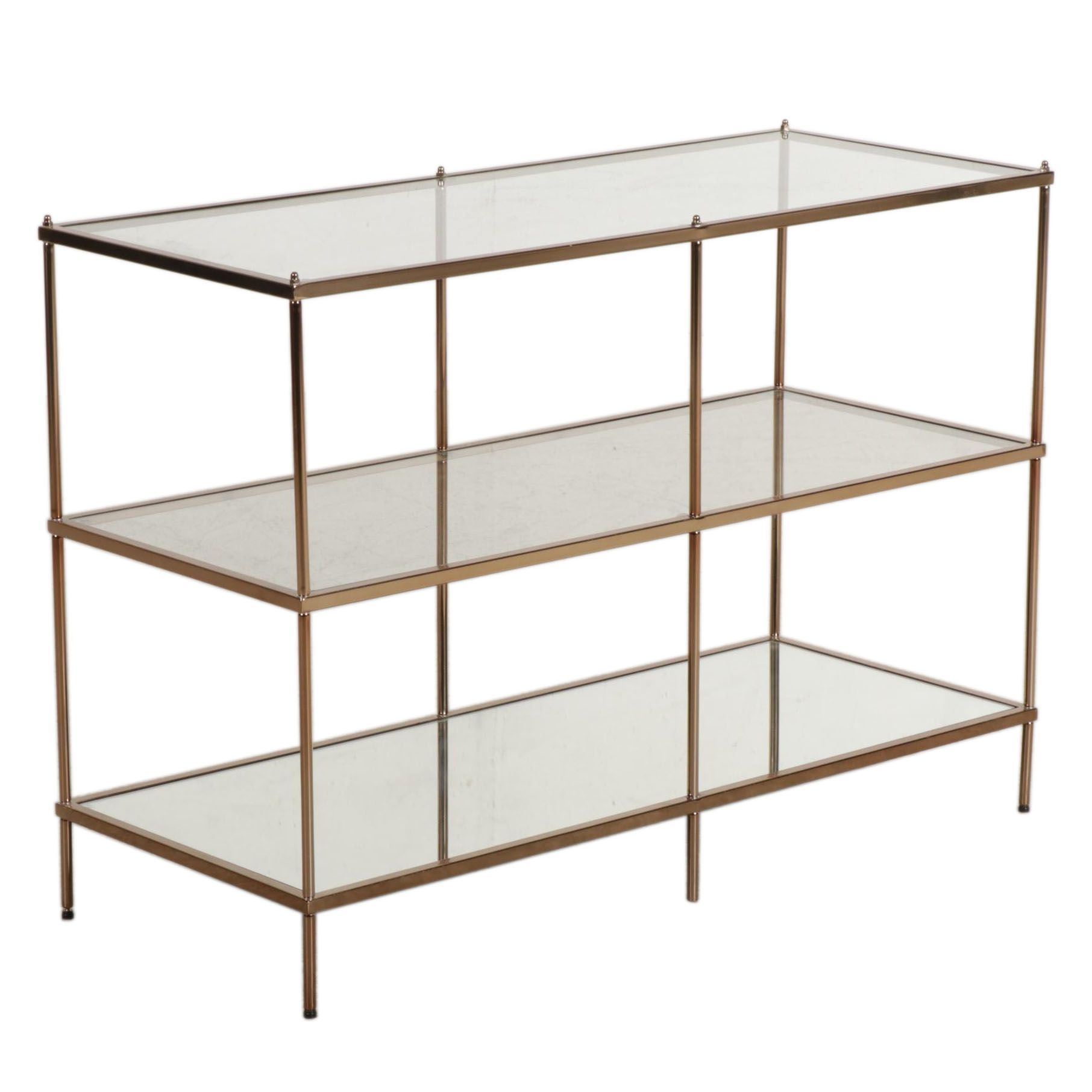 Glass and Metal Three-Tiered Console Table Shelf