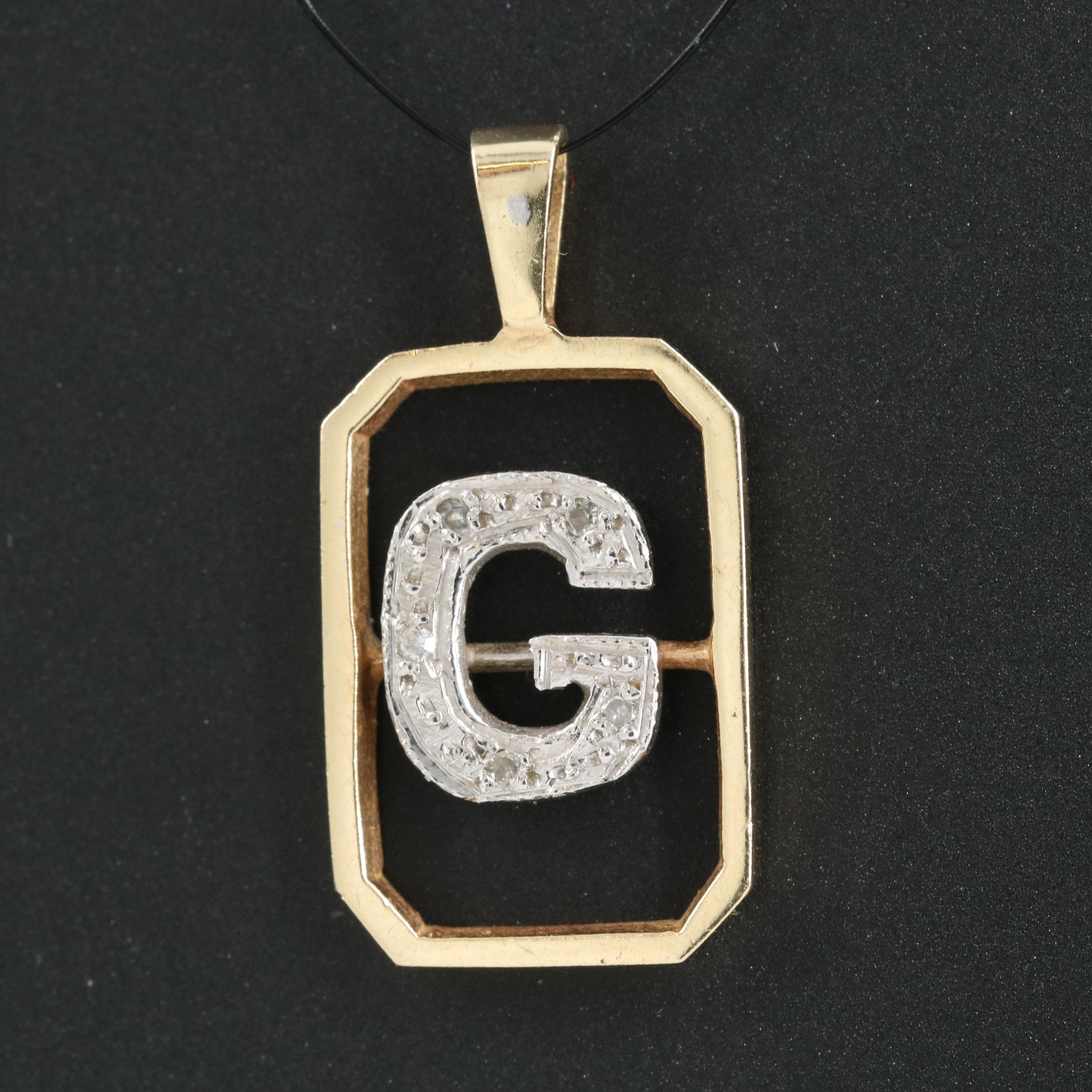 14K Two Tone Diamond G Pendant