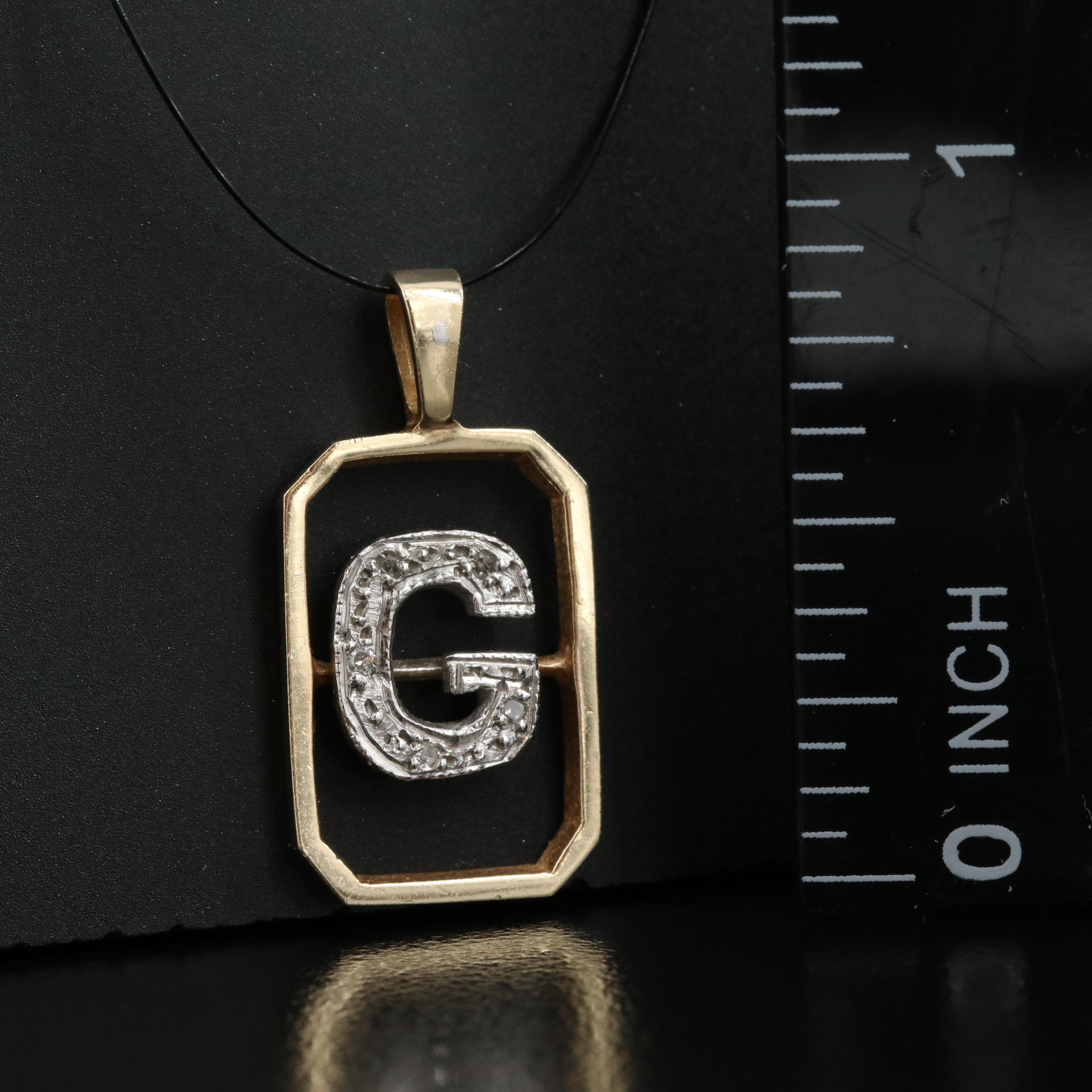 14K Two Tone Diamond G Pendant