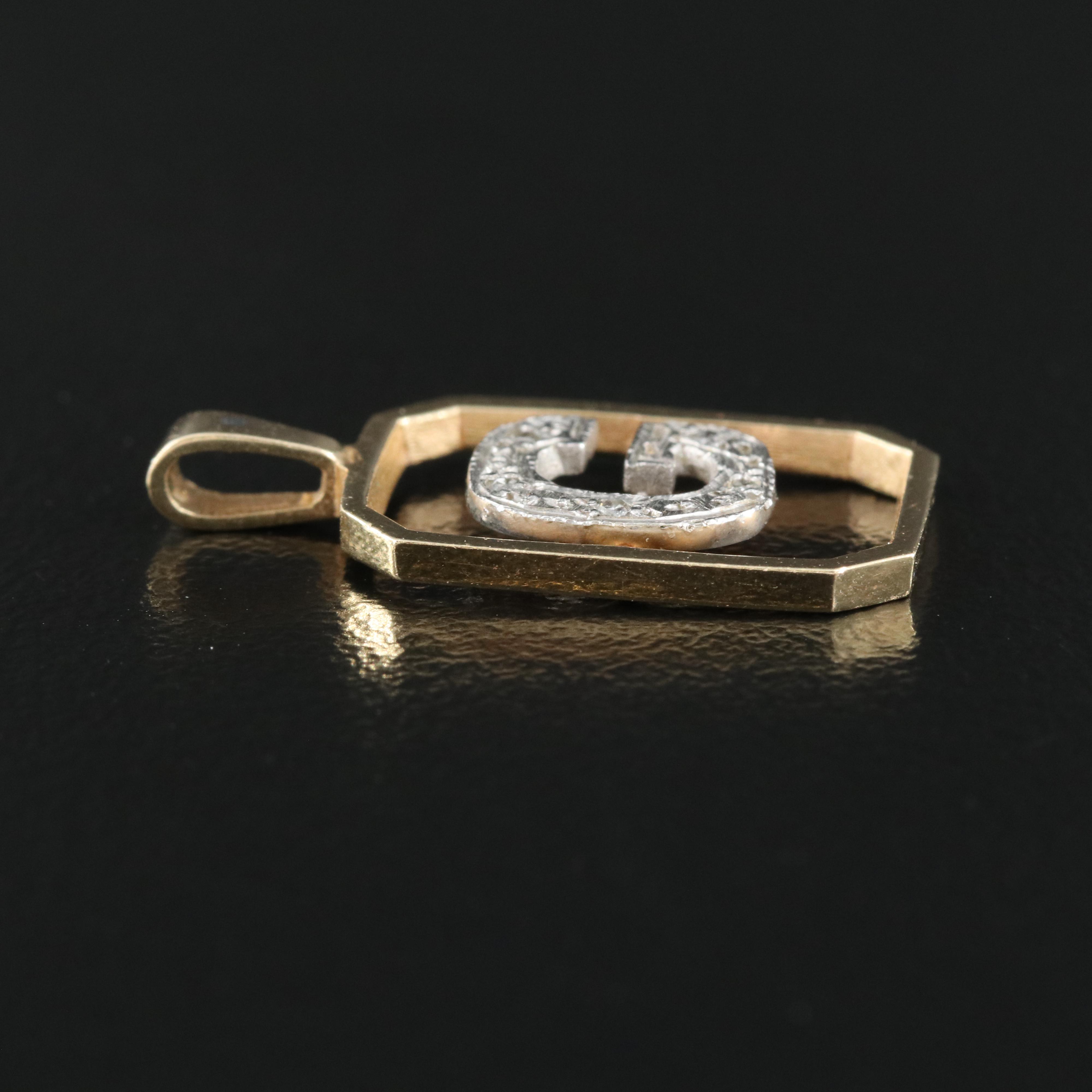 14K Two Tone Diamond G Pendant