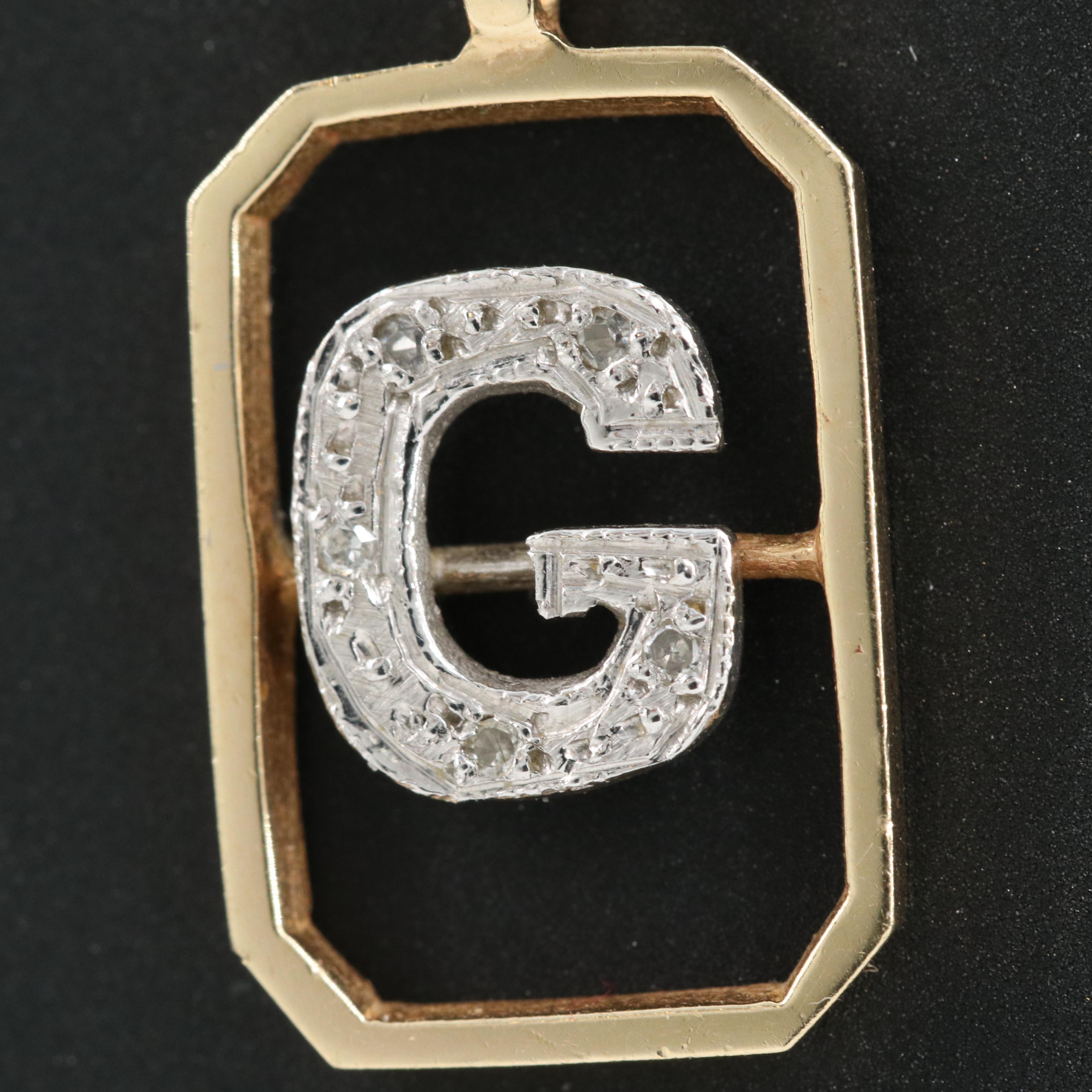 14K Two Tone Diamond G Pendant