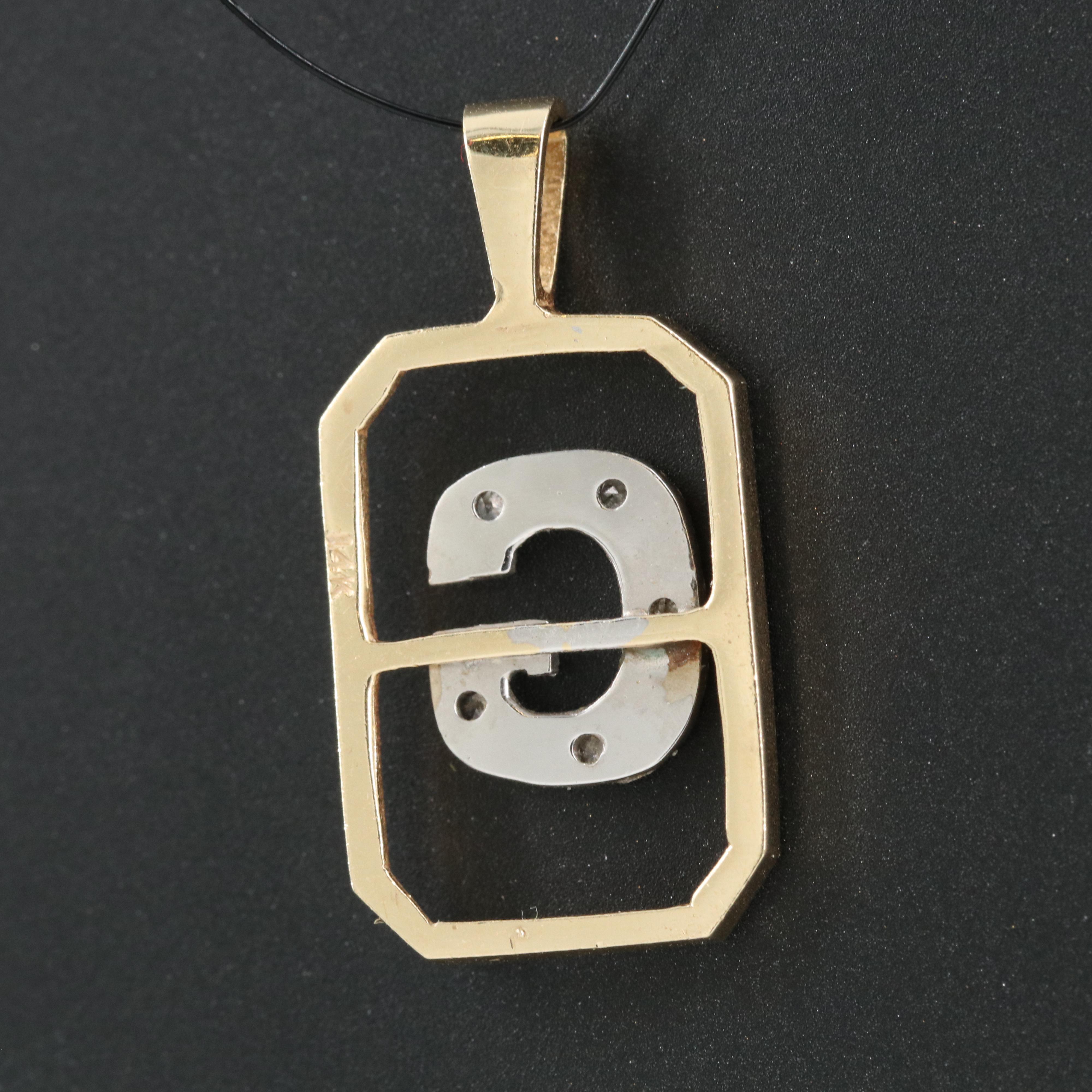 14K Two Tone Diamond G Pendant