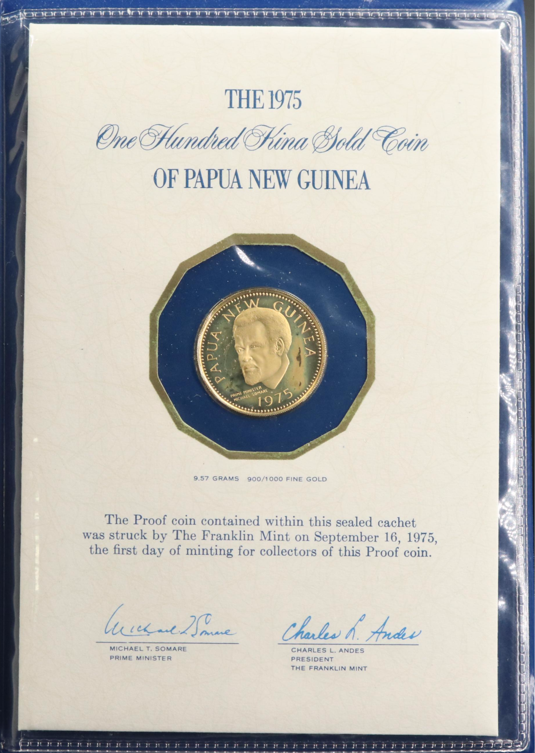 1975 Papua New Guinea 100 Kina Gold Proof Coin