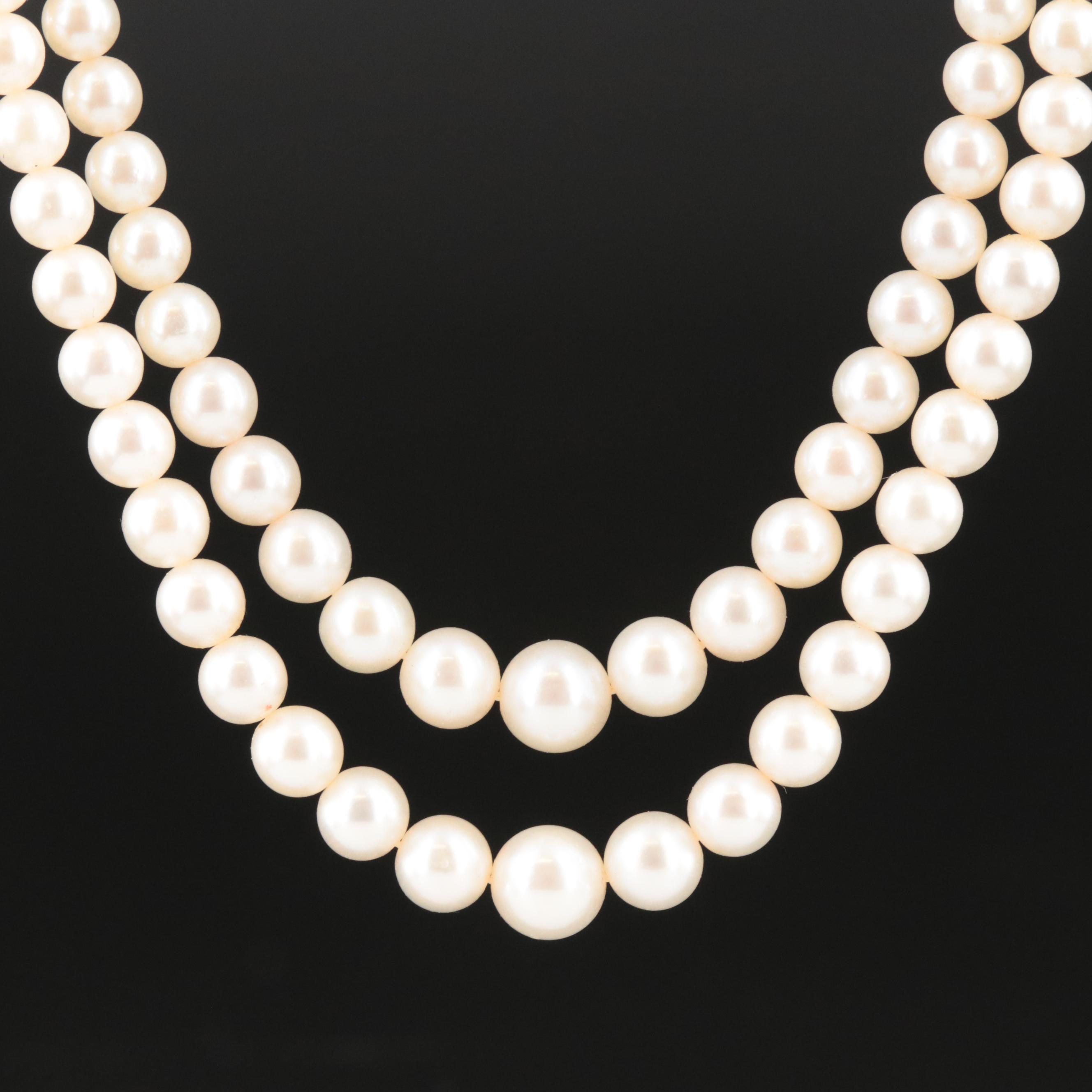 Mikimoto Double Strand Pearl Necklace with 14K Clasp EBTH