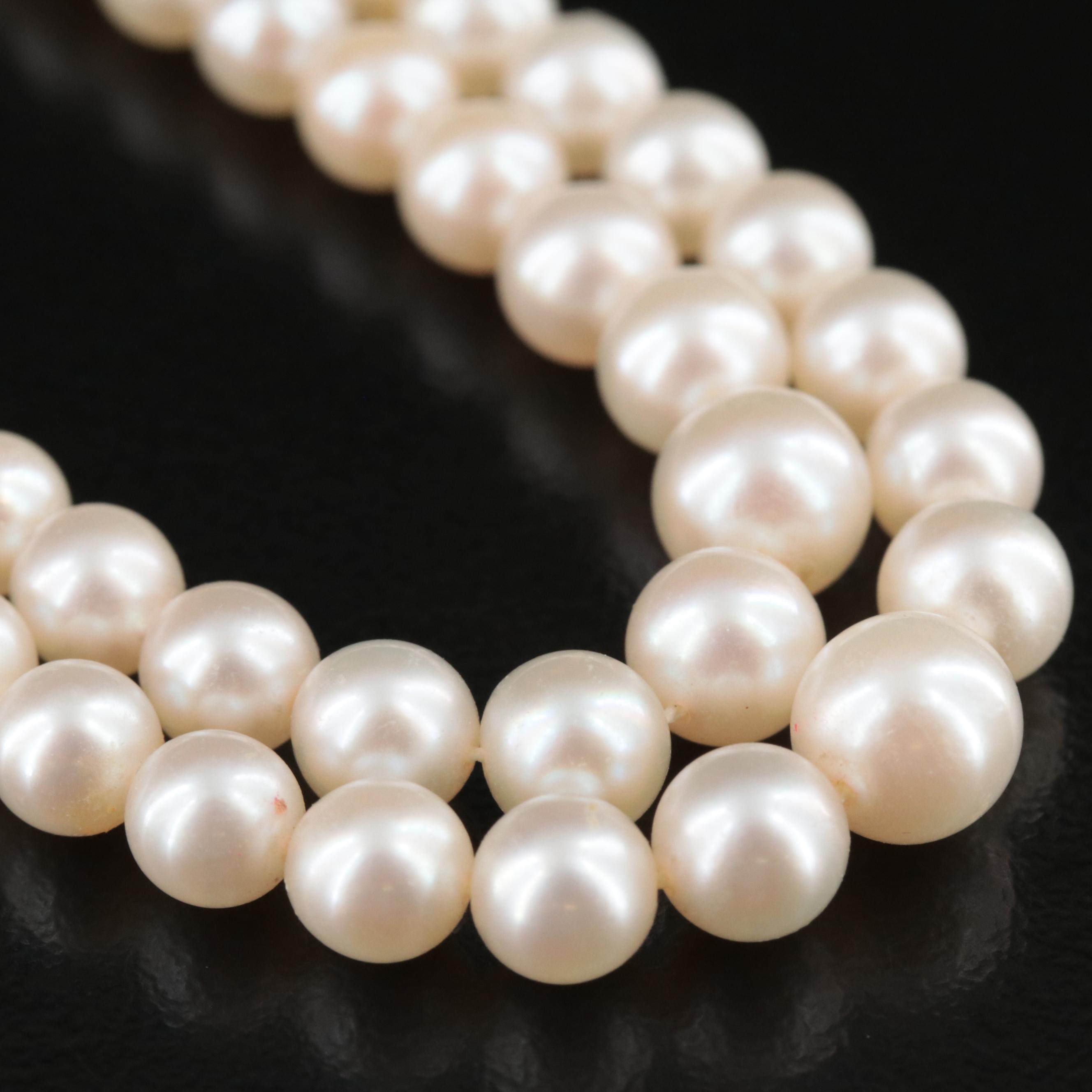 Mikimoto Double Strand Pearl Necklace with 14K Clasp