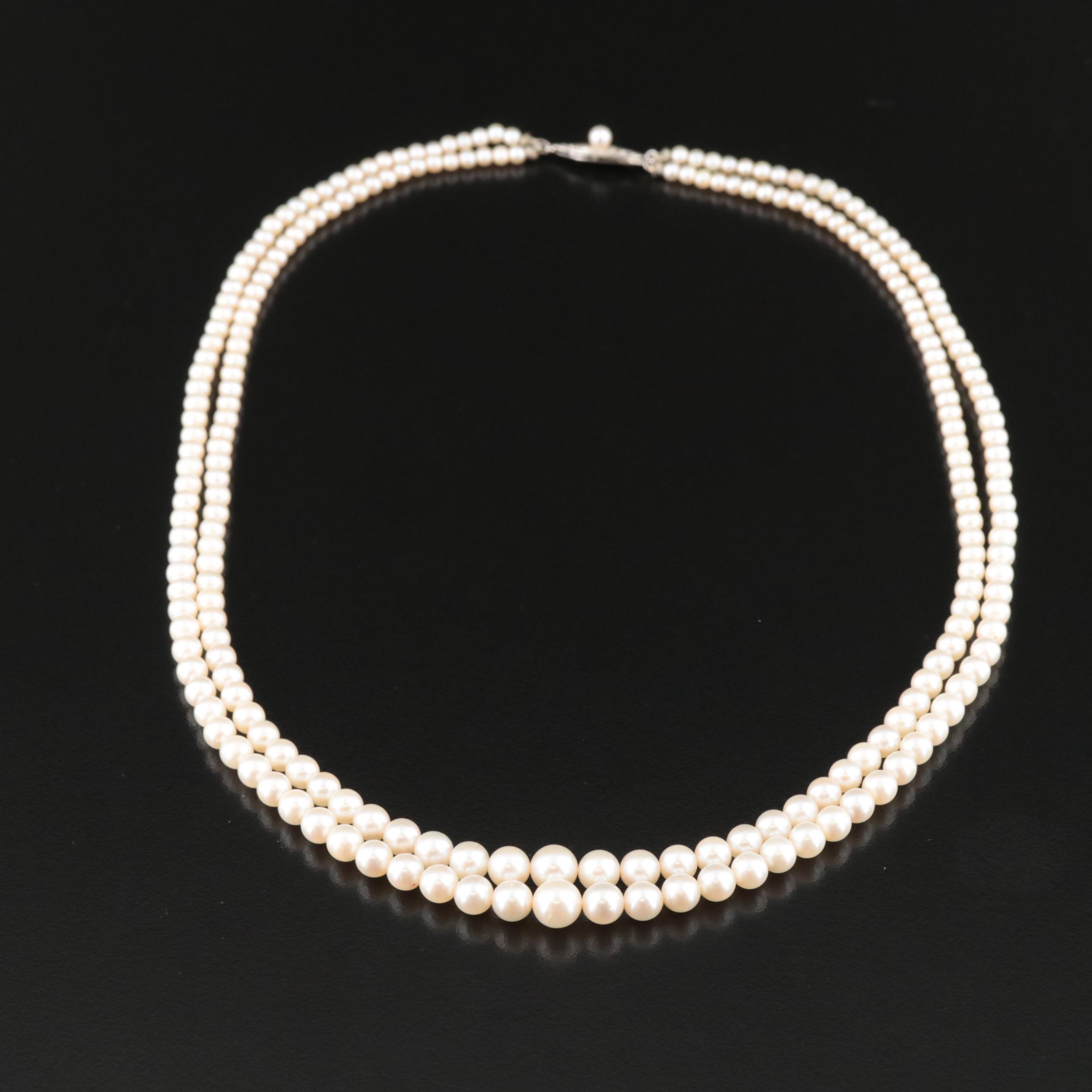 Mikimoto Double Strand Pearl Necklace with 14K Clasp