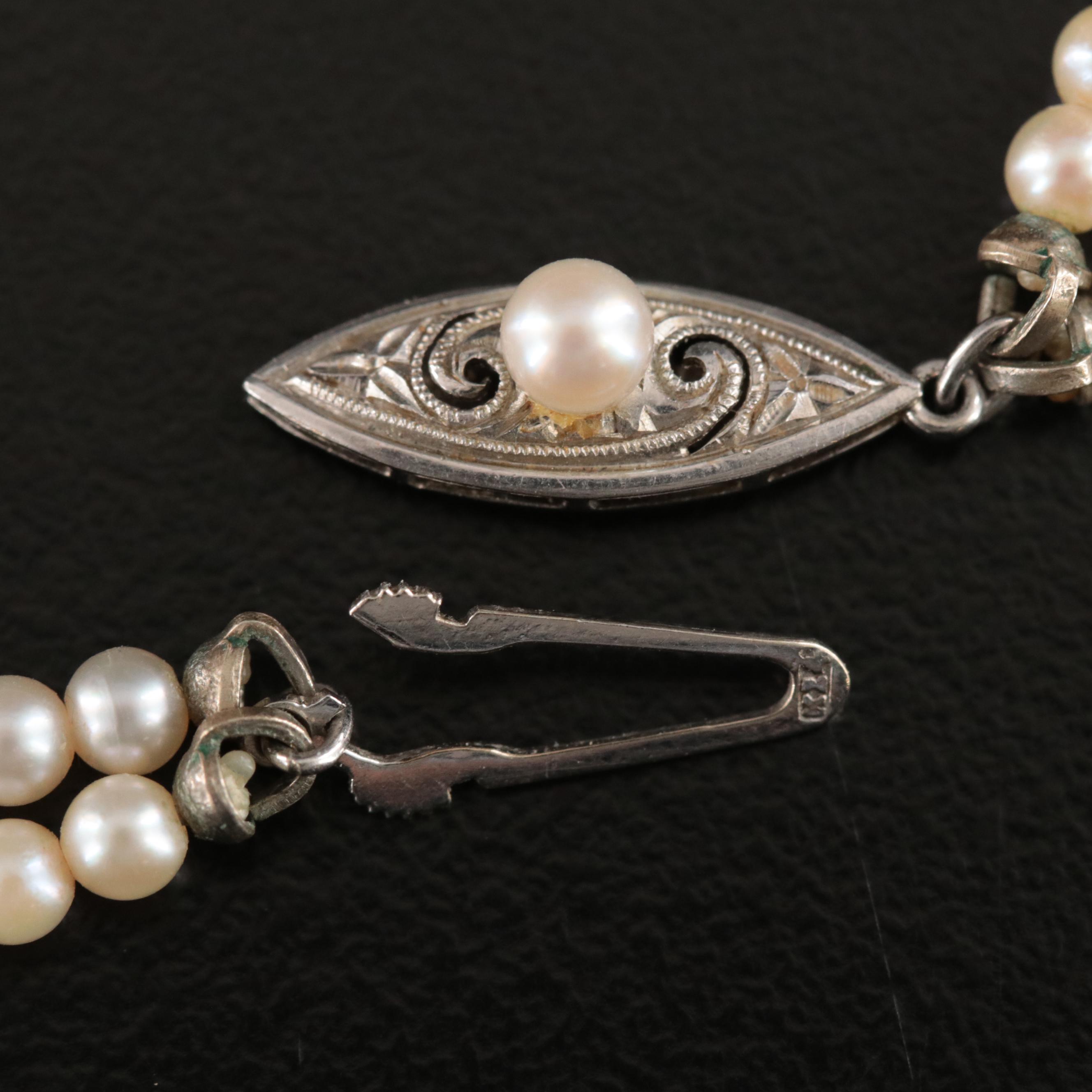 Mikimoto Double Strand Pearl Necklace with 14K Clasp