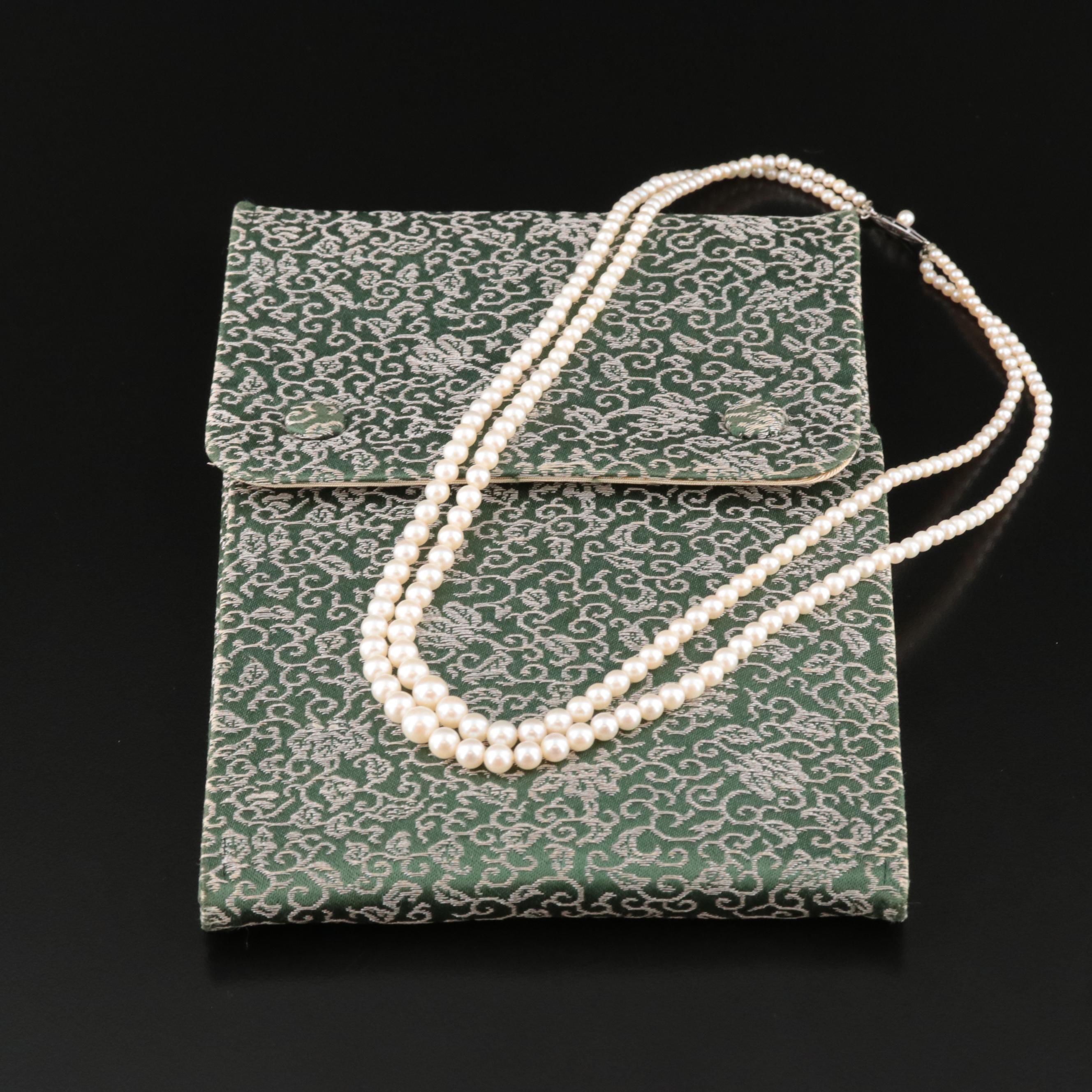 Mikimoto Double Strand Pearl Necklace with 14K Clasp