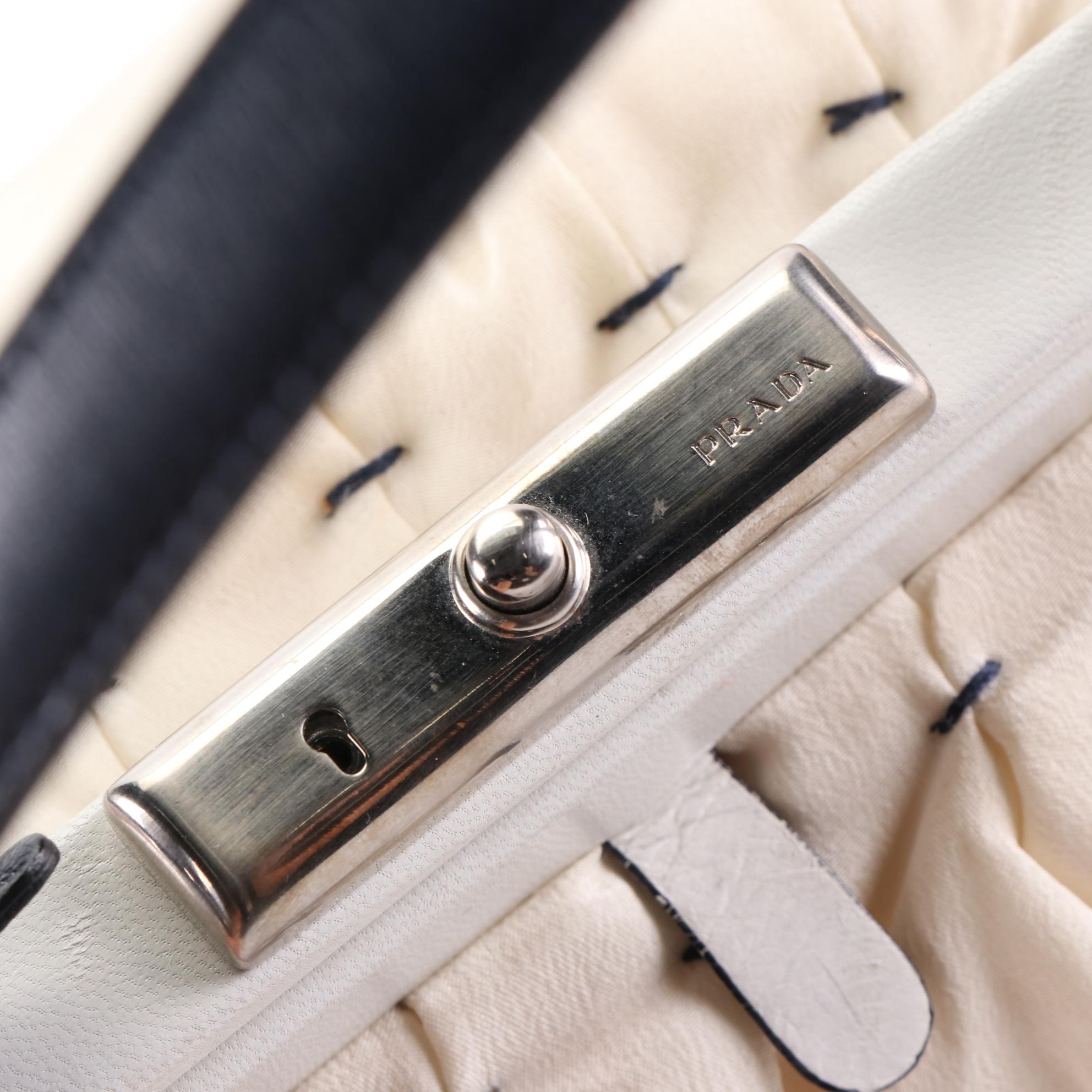 Prada Crepe Silk Handbag with Bicolor Leather Trim