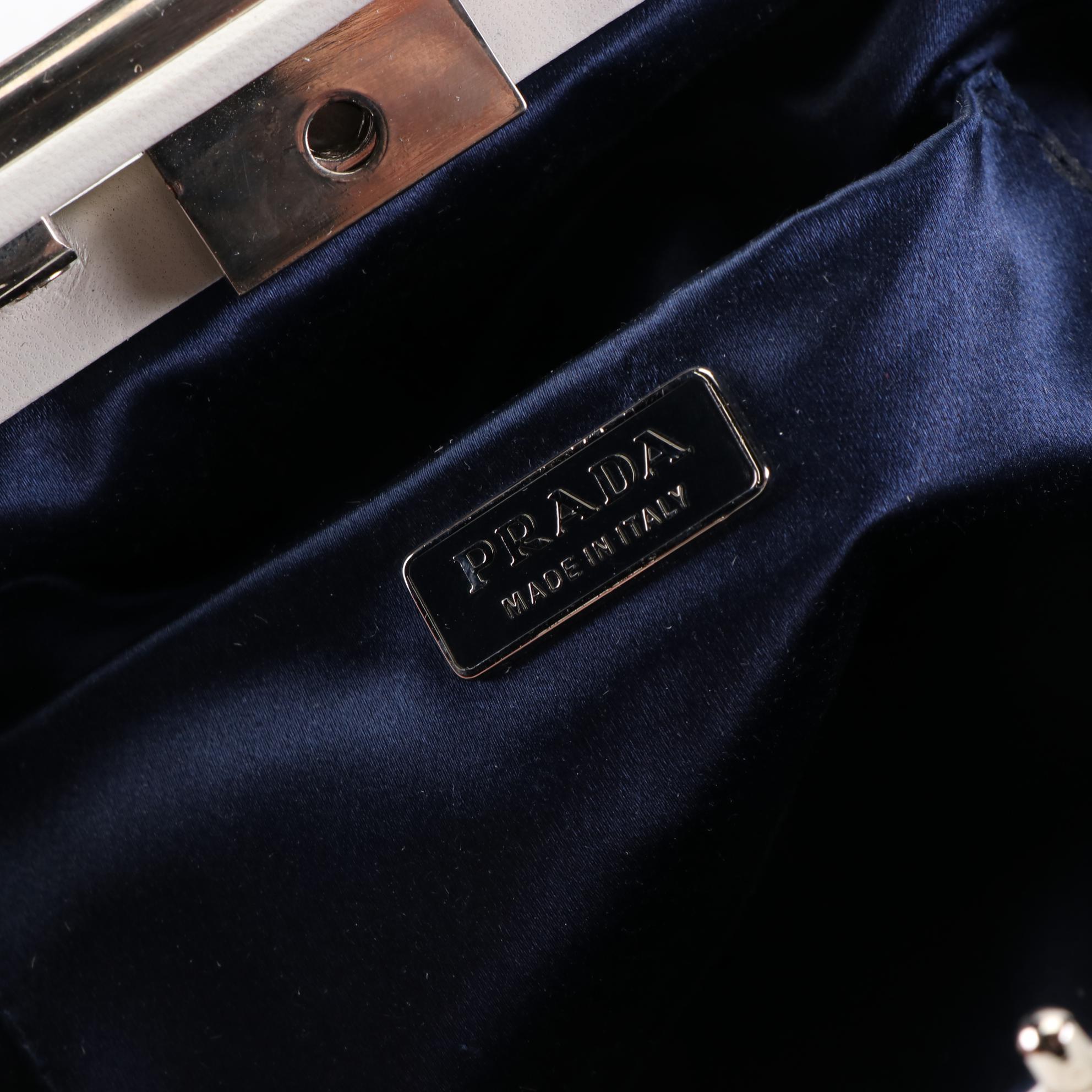 Prada Crepe Silk Handbag with Bicolor Leather Trim