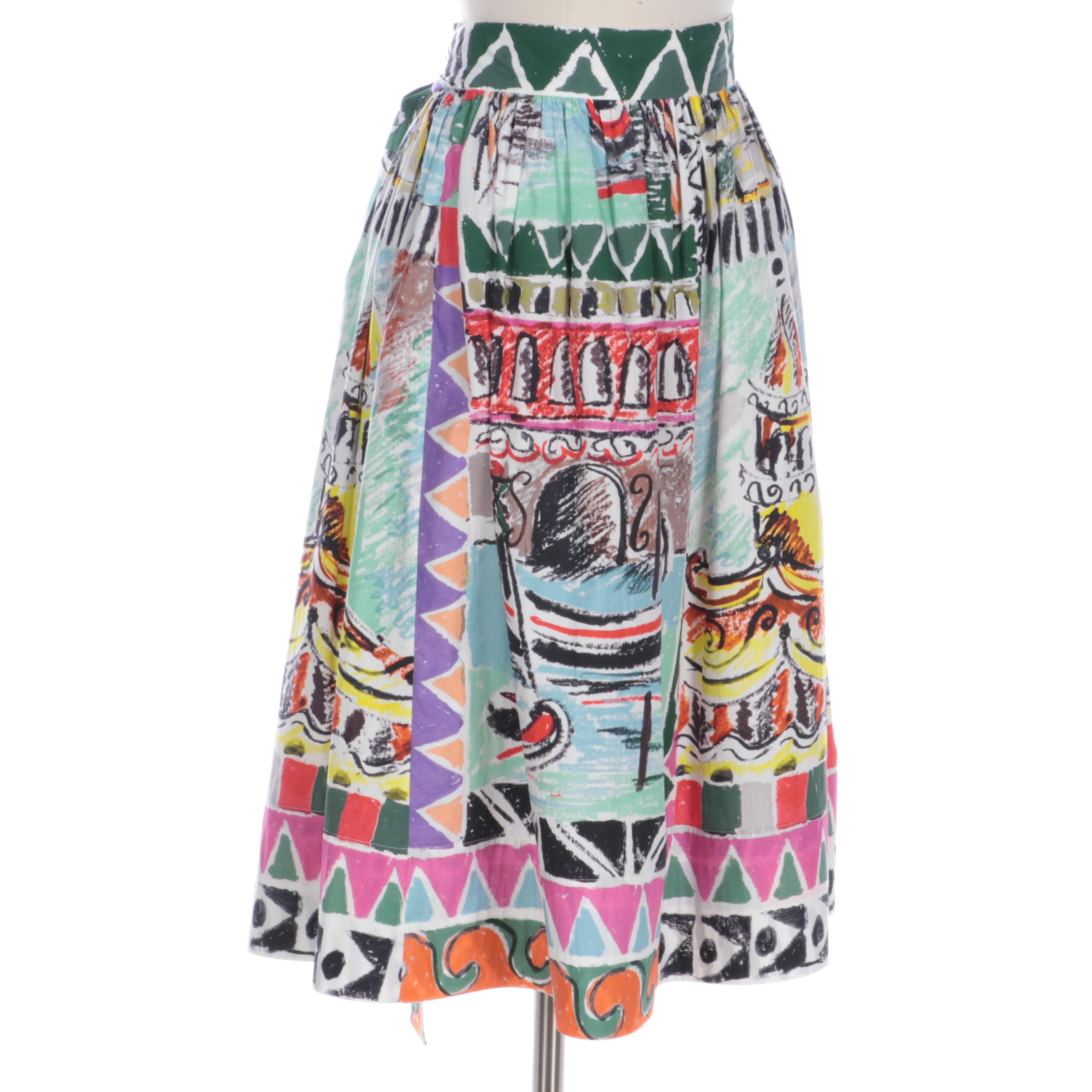 Prada Venice Printed Midi Skirt in Cotton Poplin