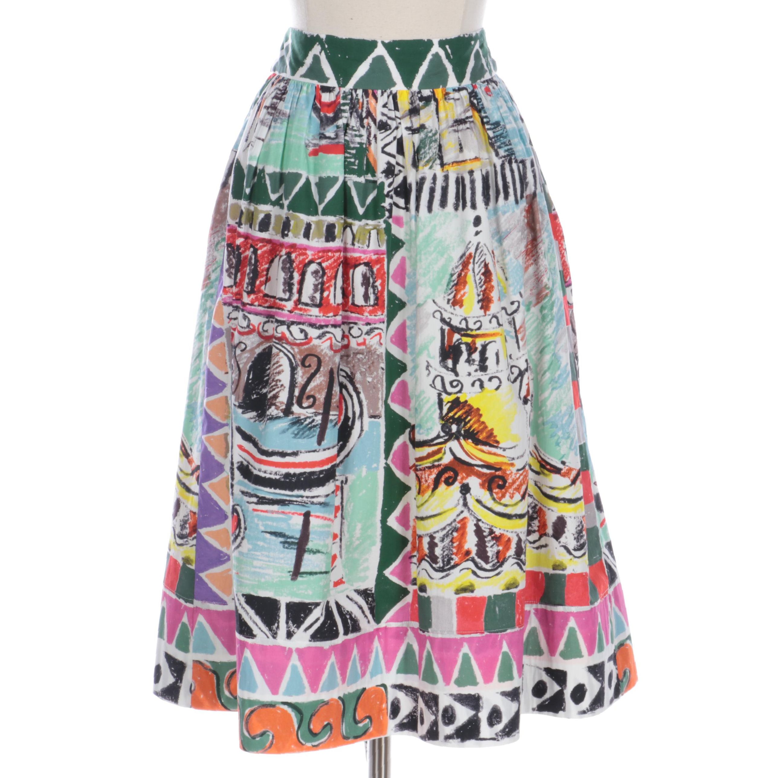 Prada Venice Printed Midi Skirt in Cotton Poplin
