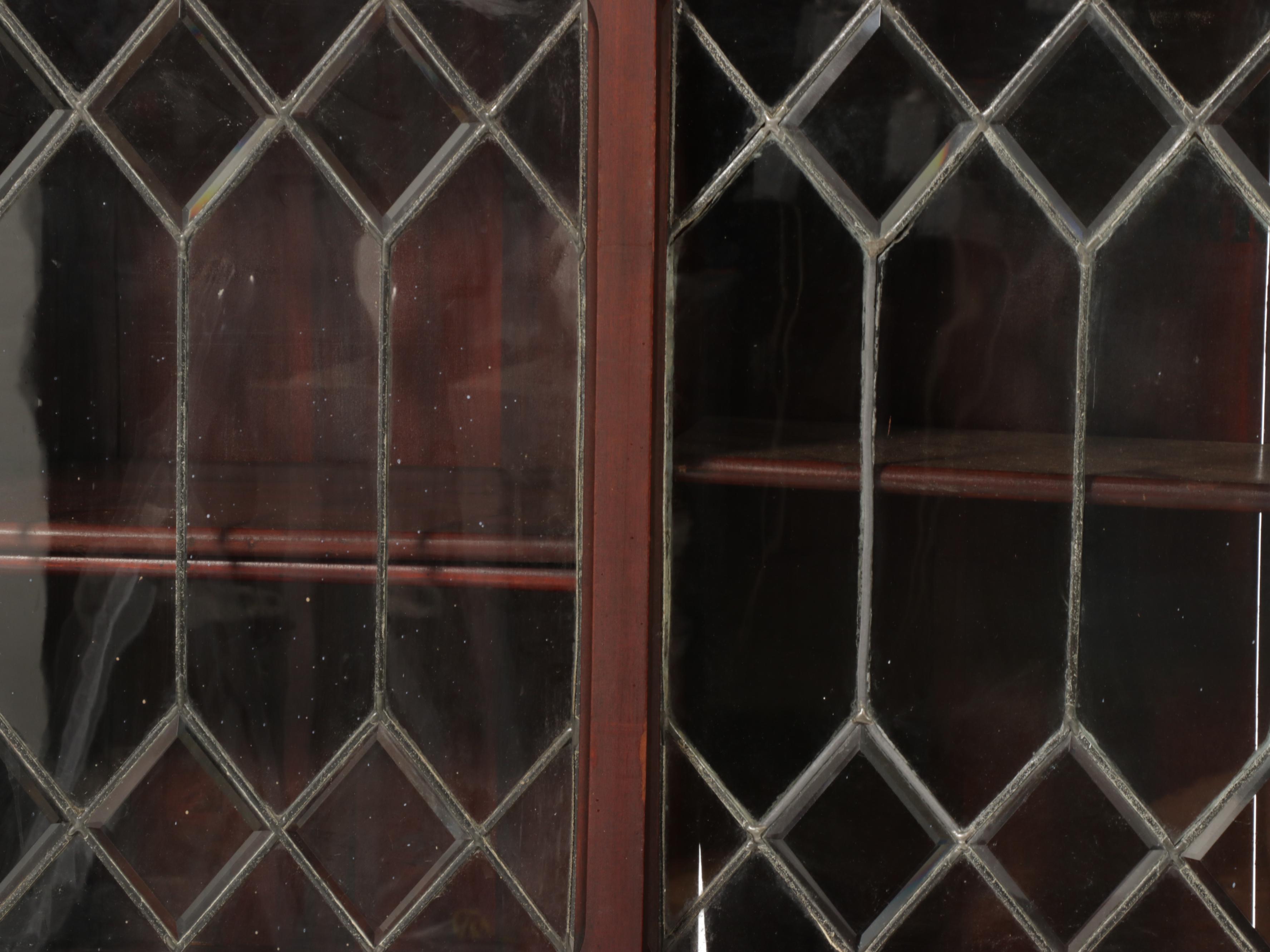 Danner Birch Two-Piece Bookcase with Sliding Leaded Beveled Glass Doors