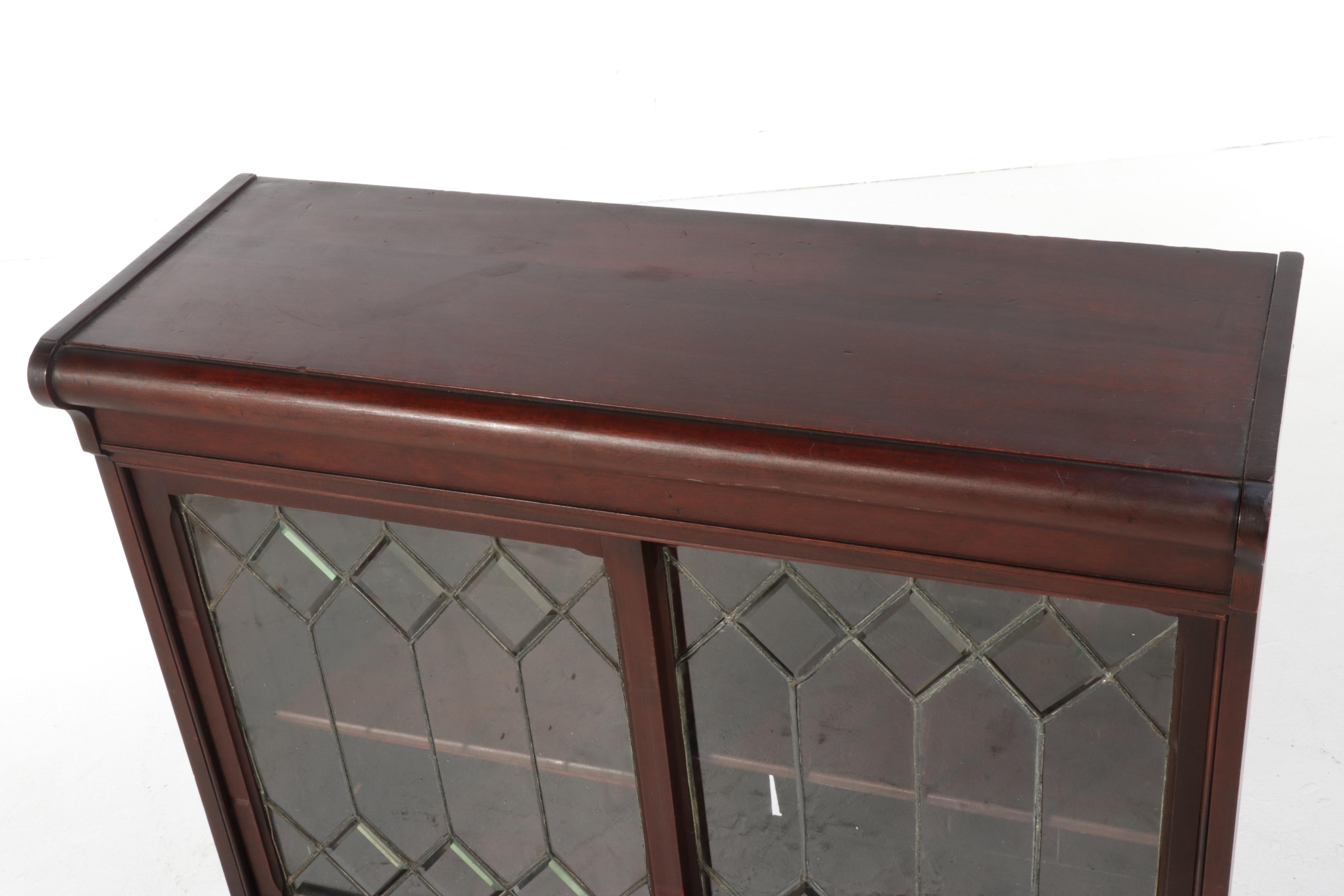 Danner Birch Two-Piece Bookcase with Sliding Leaded Beveled Glass Doors