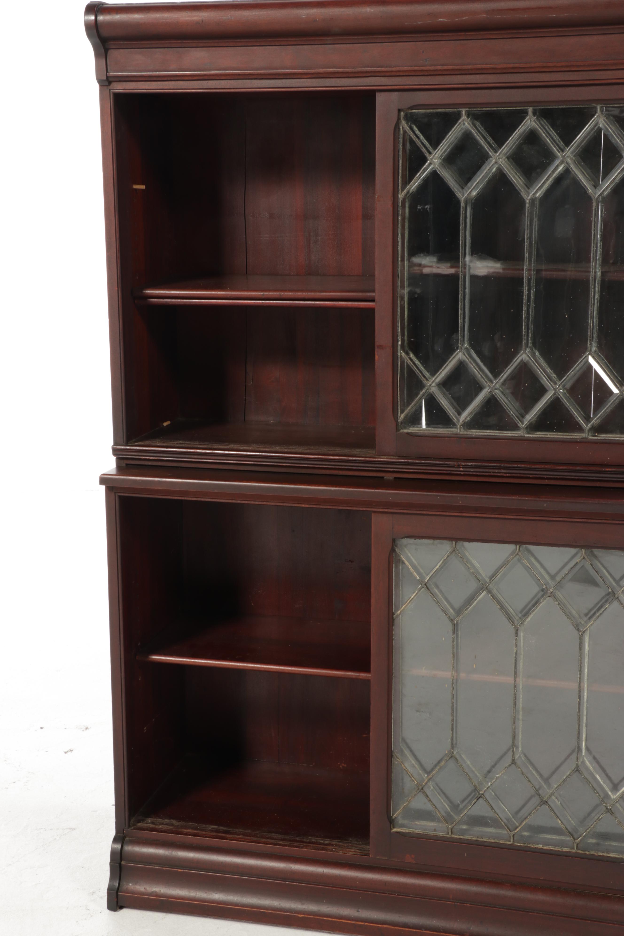 Danner Birch Two-Piece Bookcase with Sliding Leaded Beveled Glass Doors
