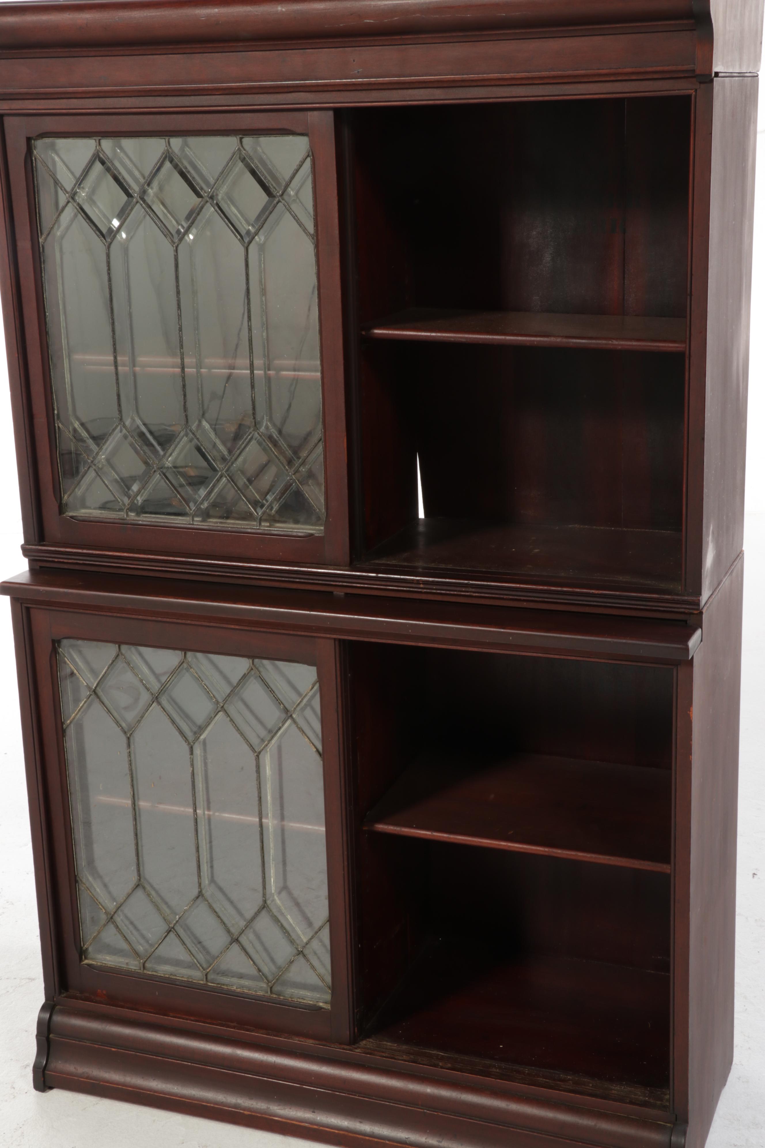 Danner Birch Two-Piece Bookcase with Sliding Leaded Beveled Glass Doors