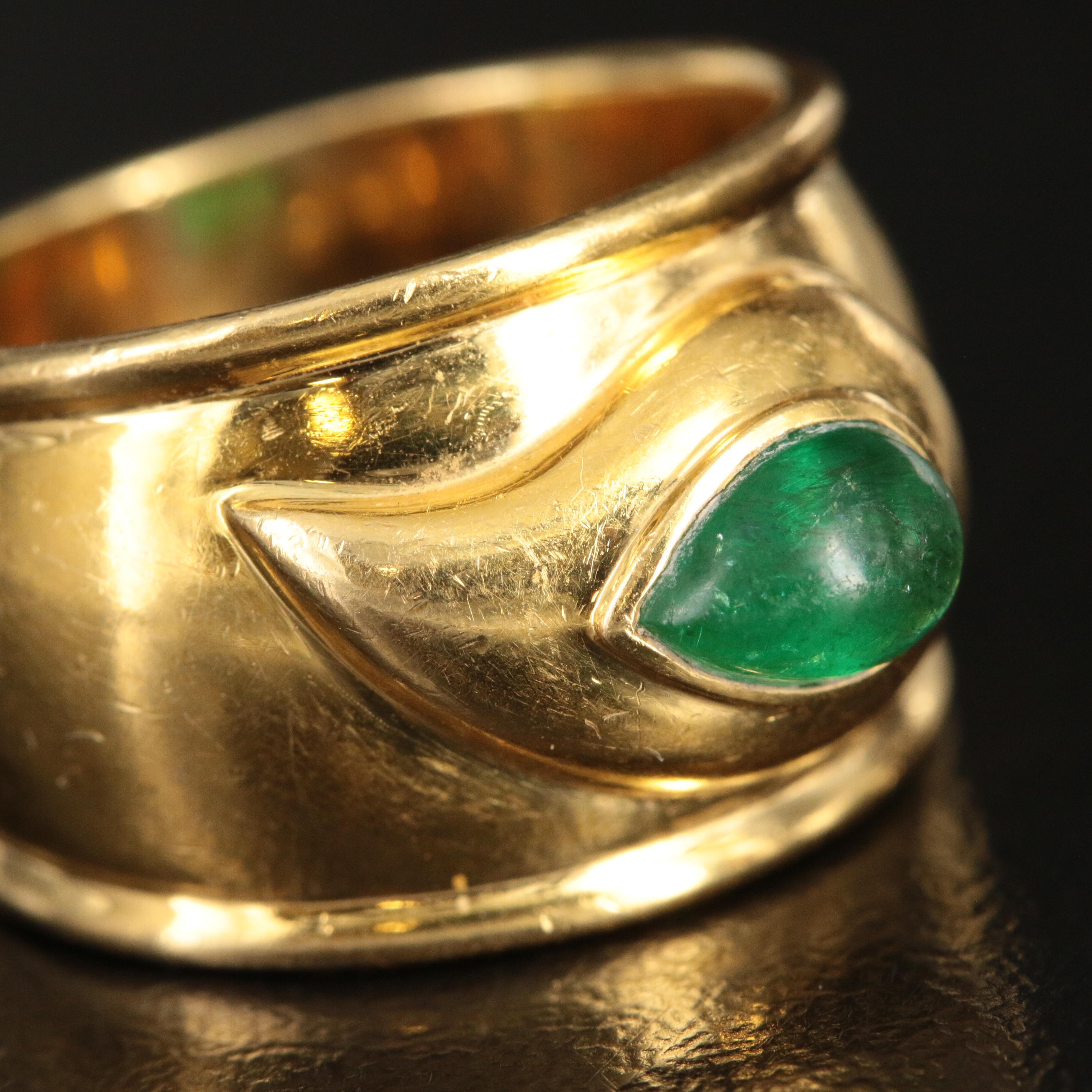Vintage Chopard 18K and Emerald Wide Band Ring