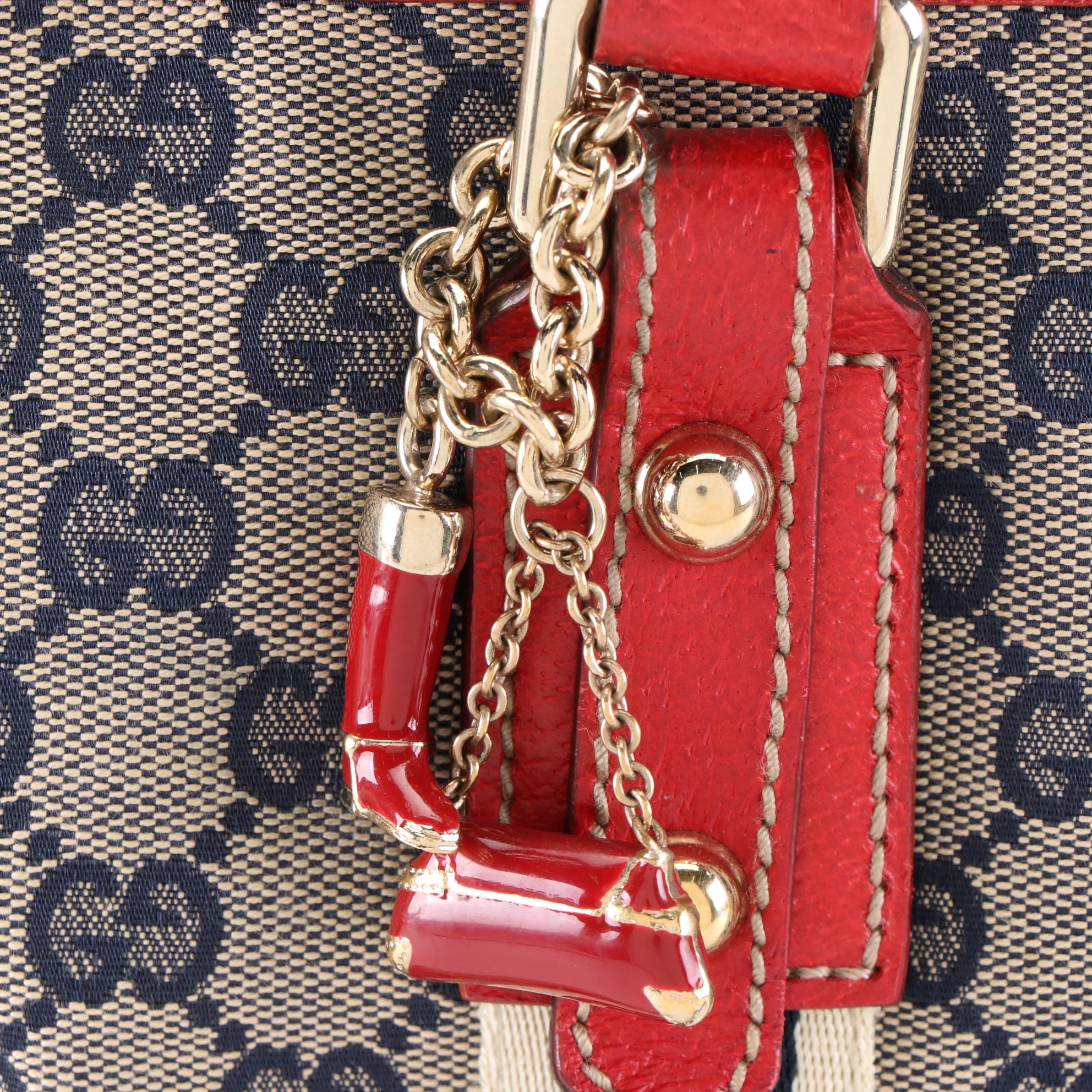 Gucci Web Stripe Shoulder Bag in GG Canvas and Cinghiale Leather