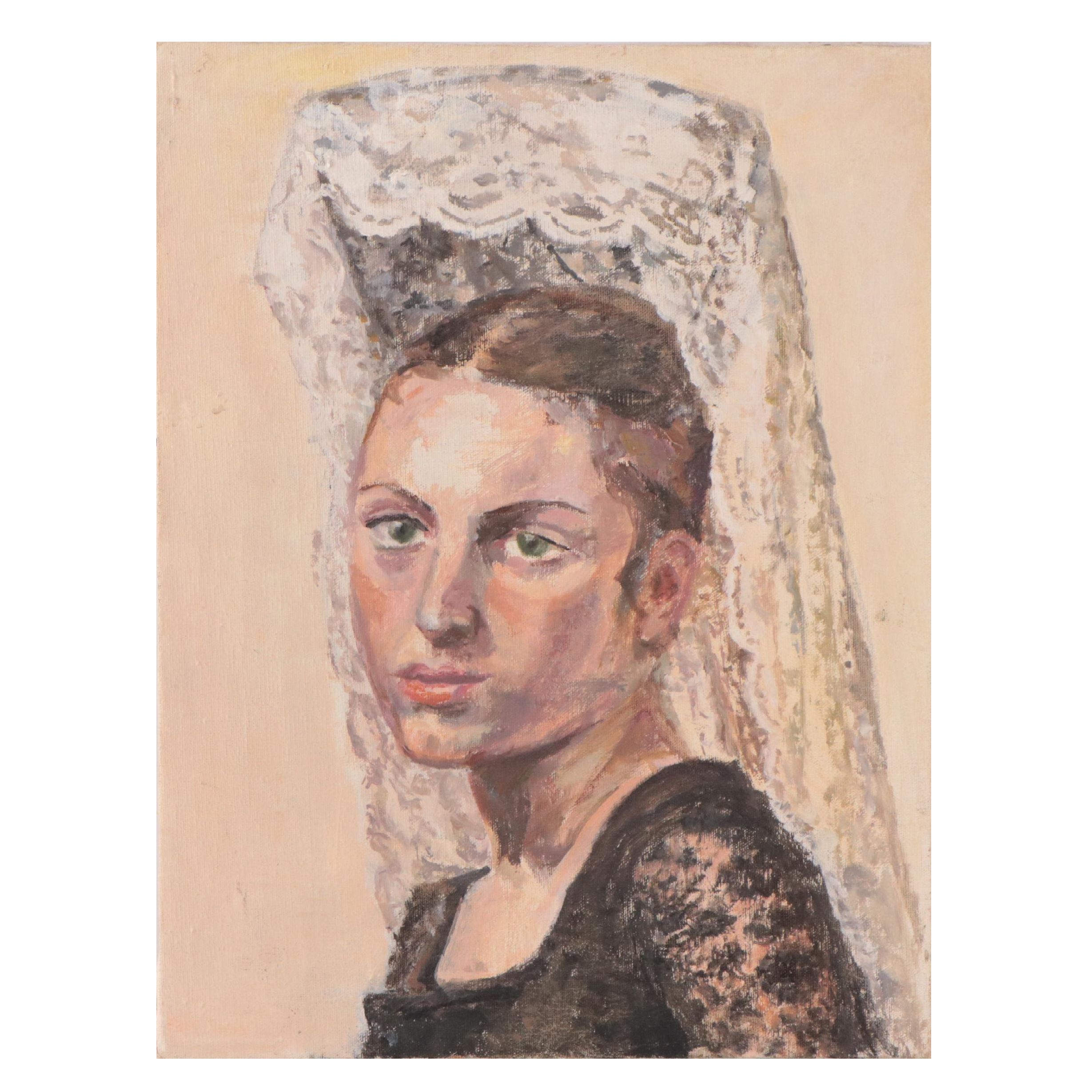 Mai Hoffer Oil Portrait, Mid - Late 20th Century