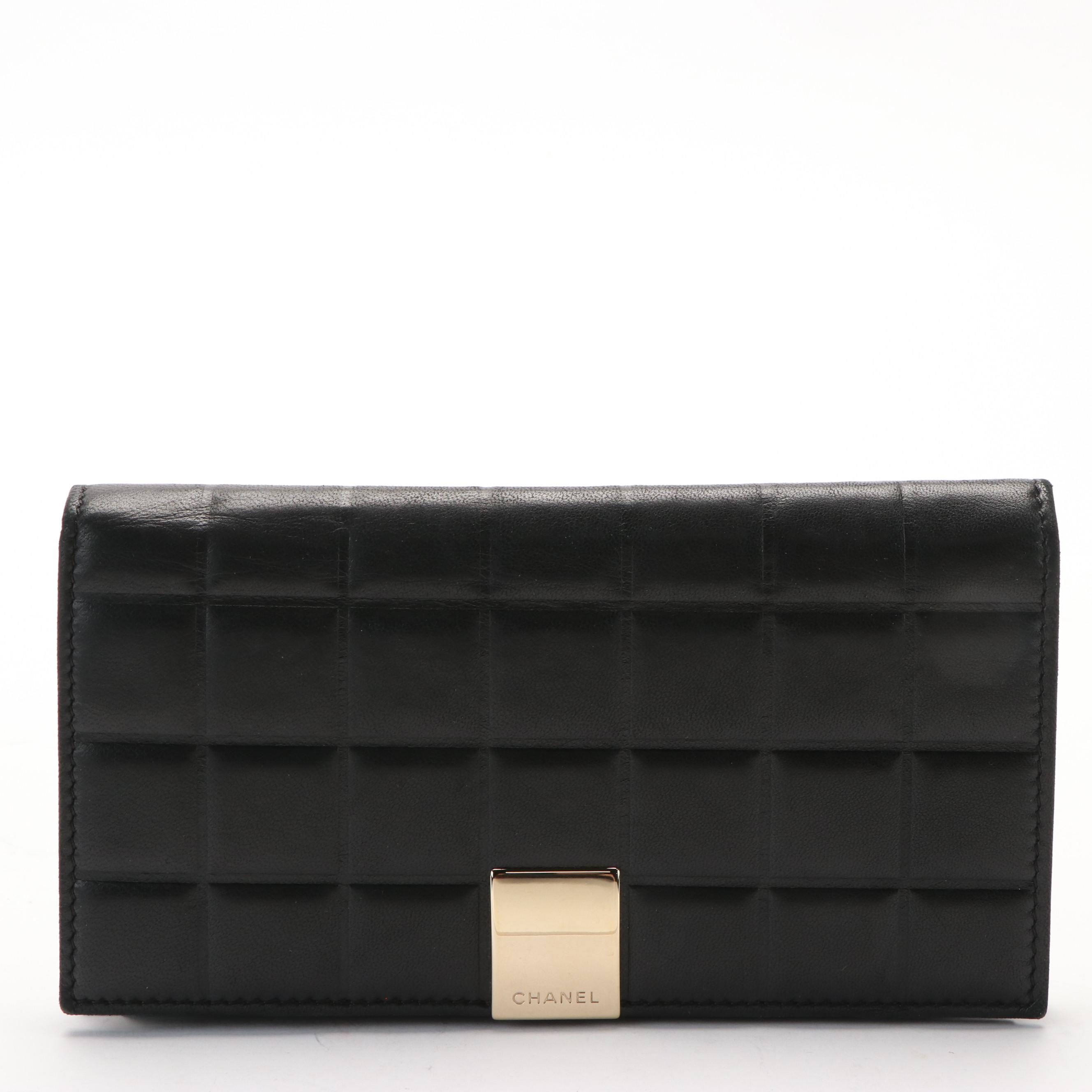 Chanel Black Leather Chocolate Bar Wallet with Box