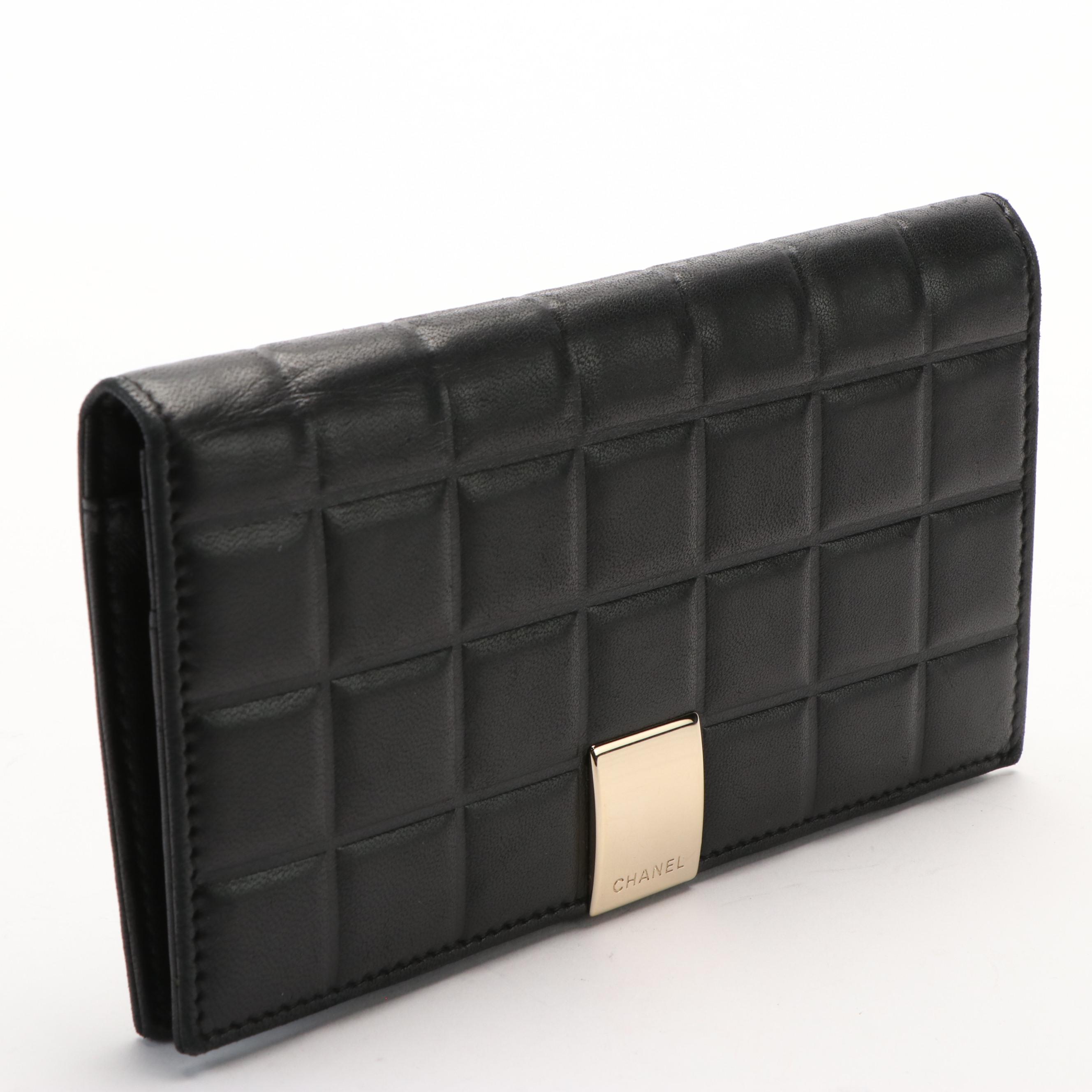 Chanel Black Leather Chocolate Bar Wallet with Box