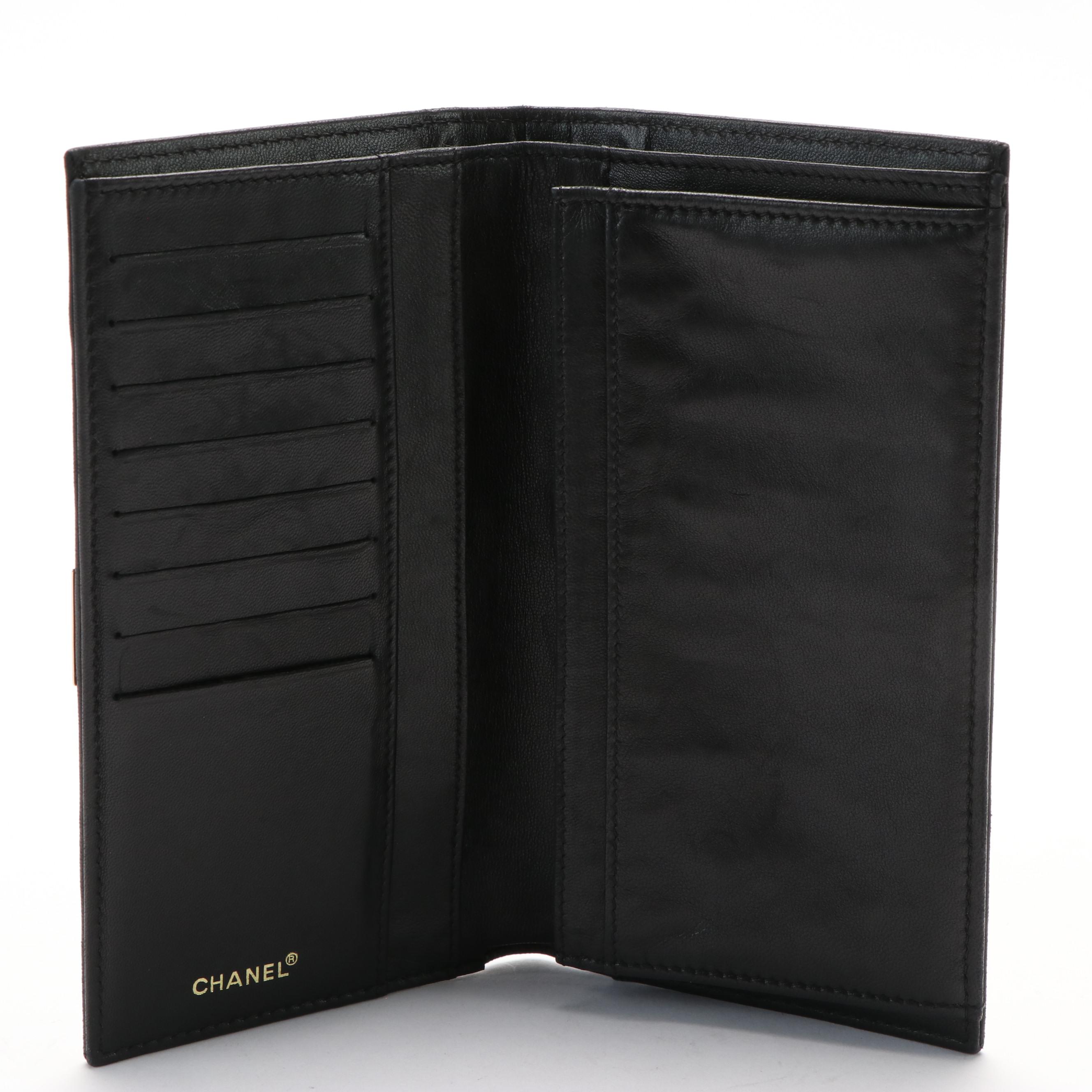 Chanel Black Leather Chocolate Bar Wallet with Box