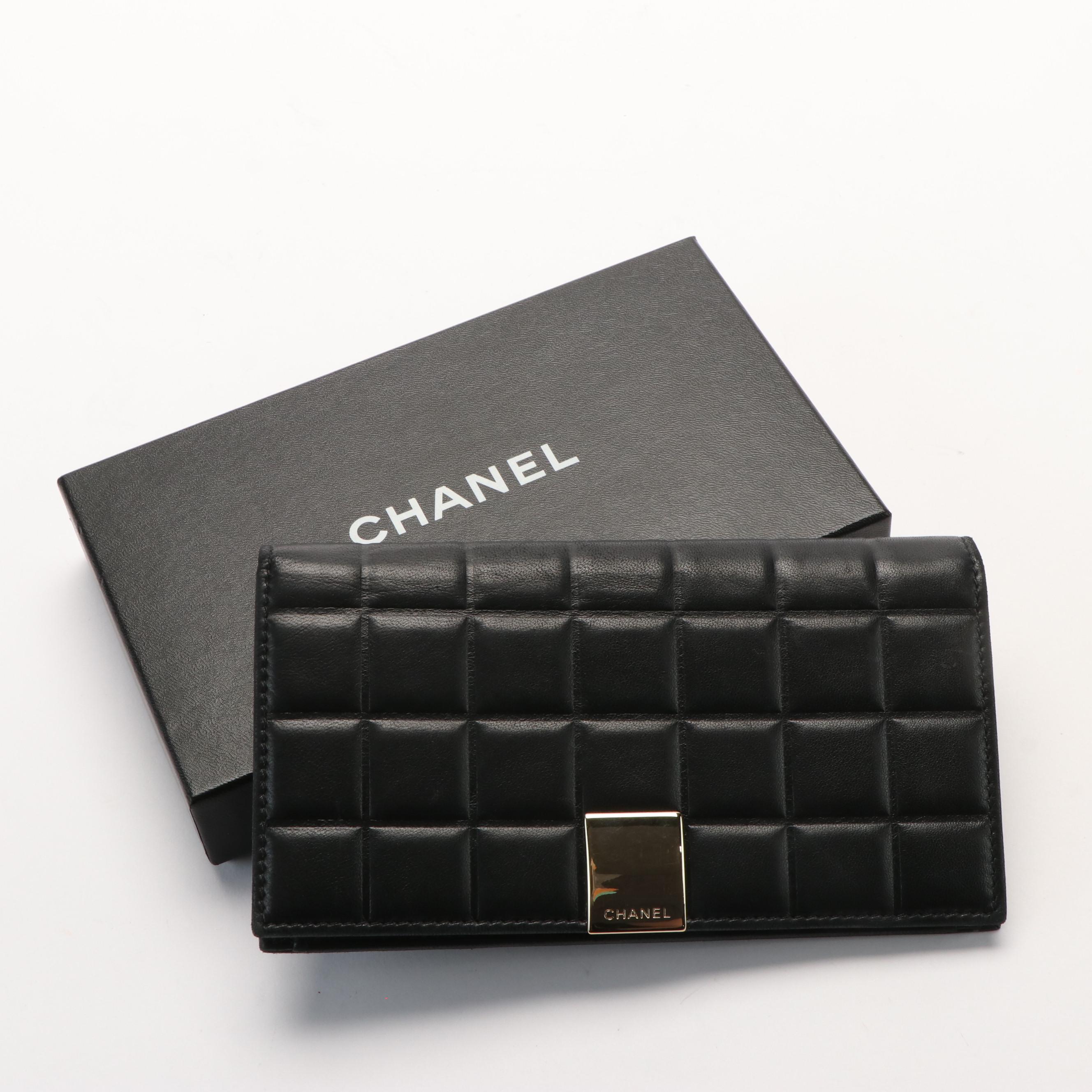 Chanel Black Leather Chocolate Bar Wallet with Box