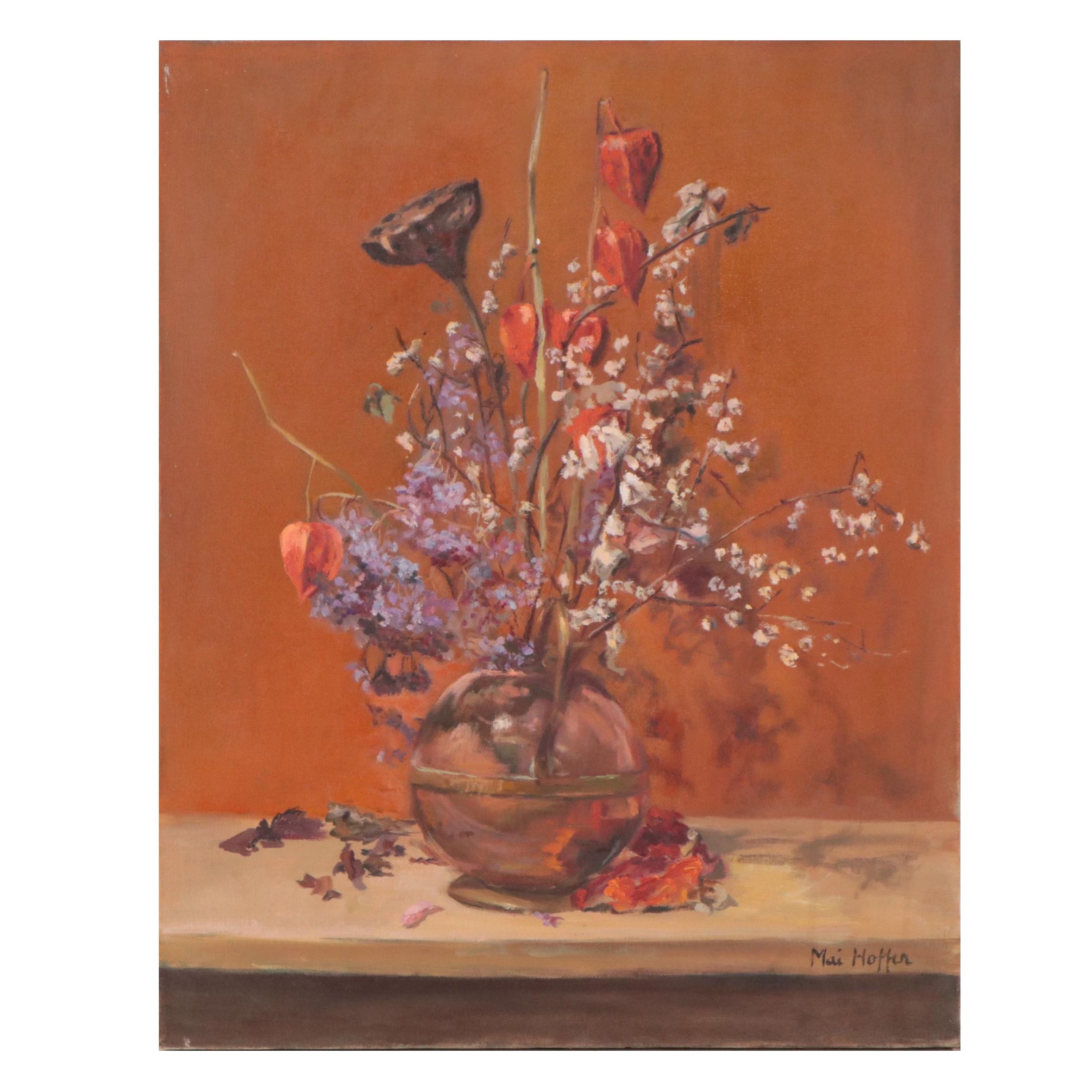 Mai Hoffer Floral Still Life Oil Painting, Mid - Late 20th Century