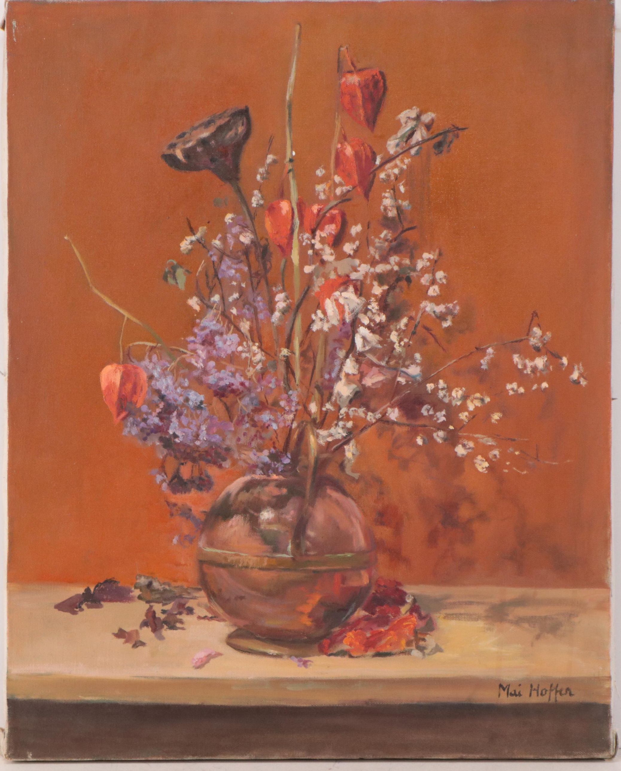 Mai Hoffer Floral Still Life Oil Painting, Mid - Late 20th Century