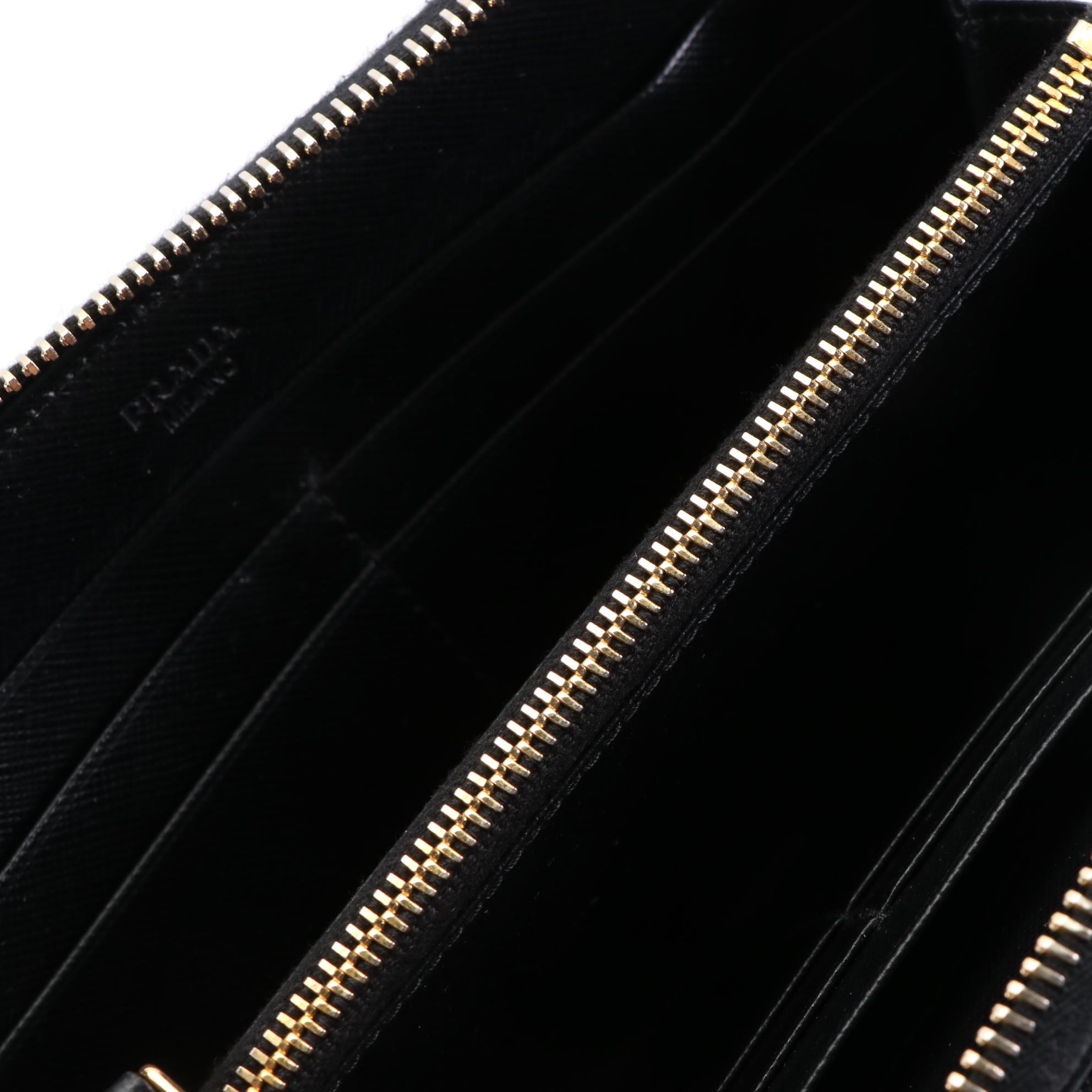 Prada Bow Long Wallet in Black Saffiano Leather