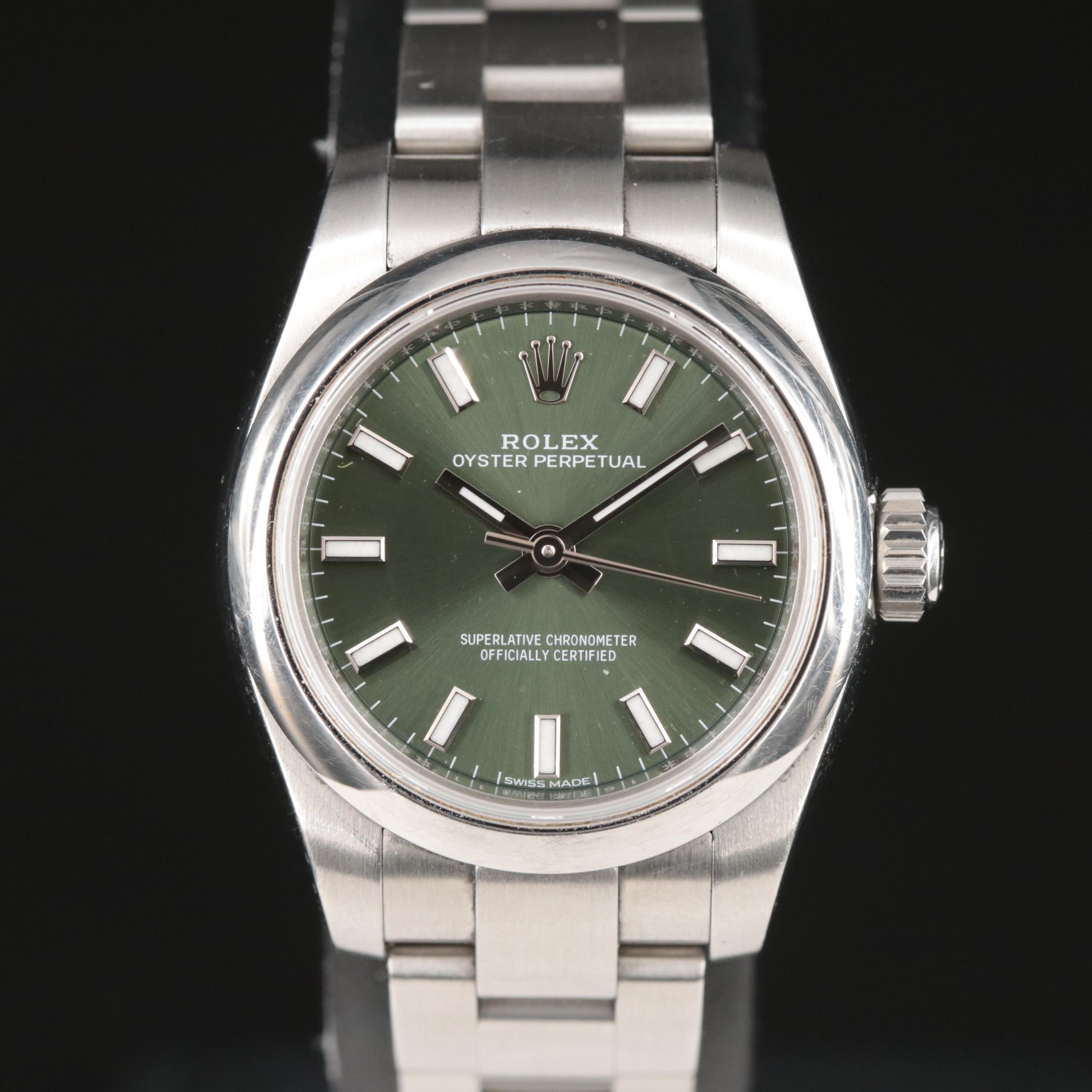 Rolex Oyster Perpetual Olive Green Dial Watch