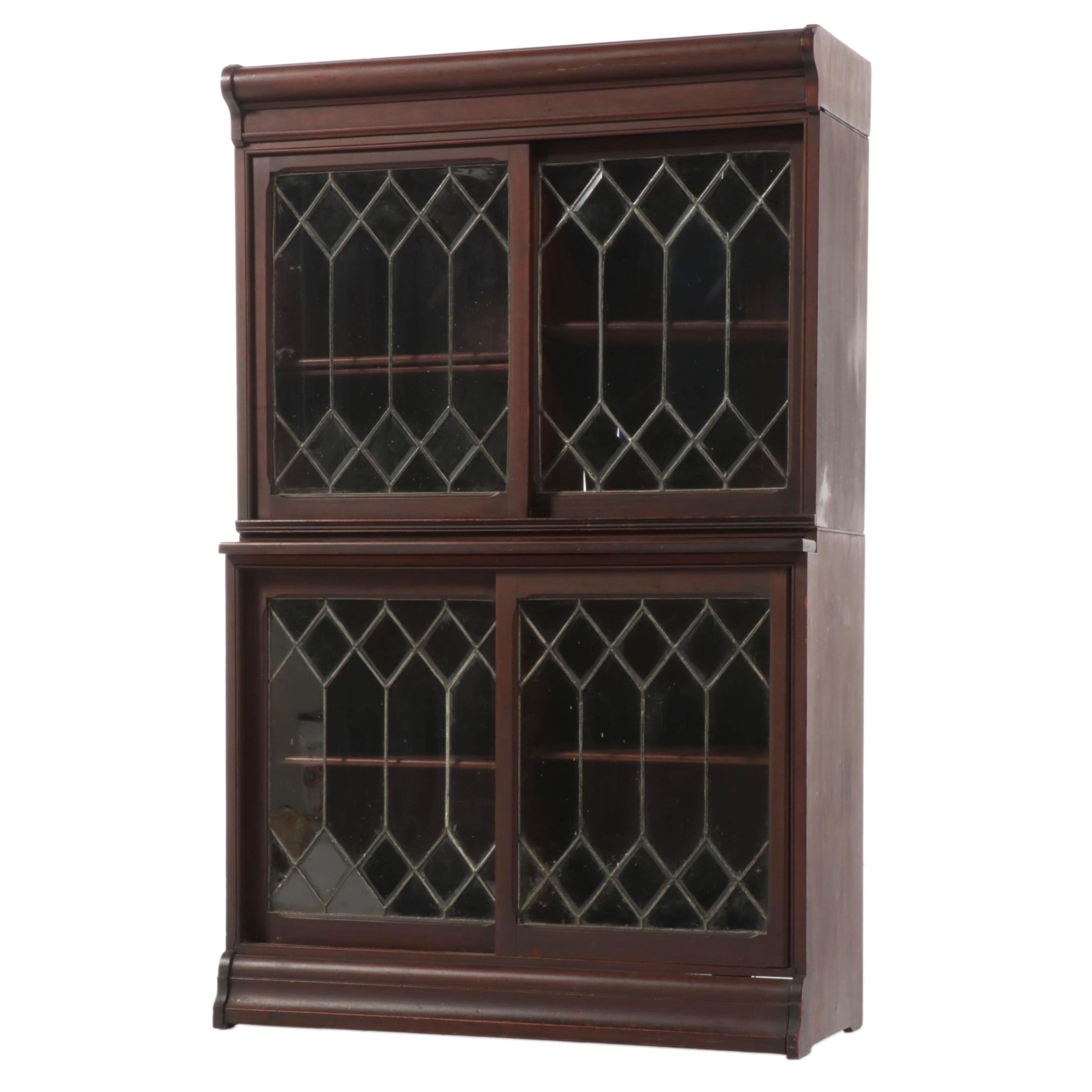 Danner Birch Two-Piece Bookcase with Sliding Leaded Beveled Glass Doors