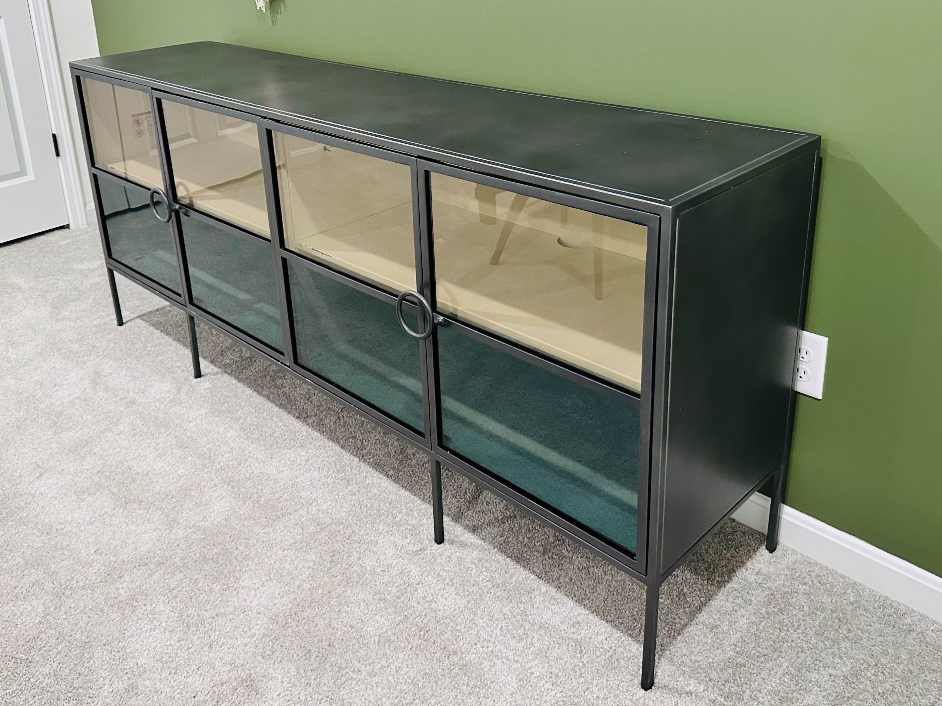 Rockaway Industrial Style Distressed Iron and Glass Cabinet