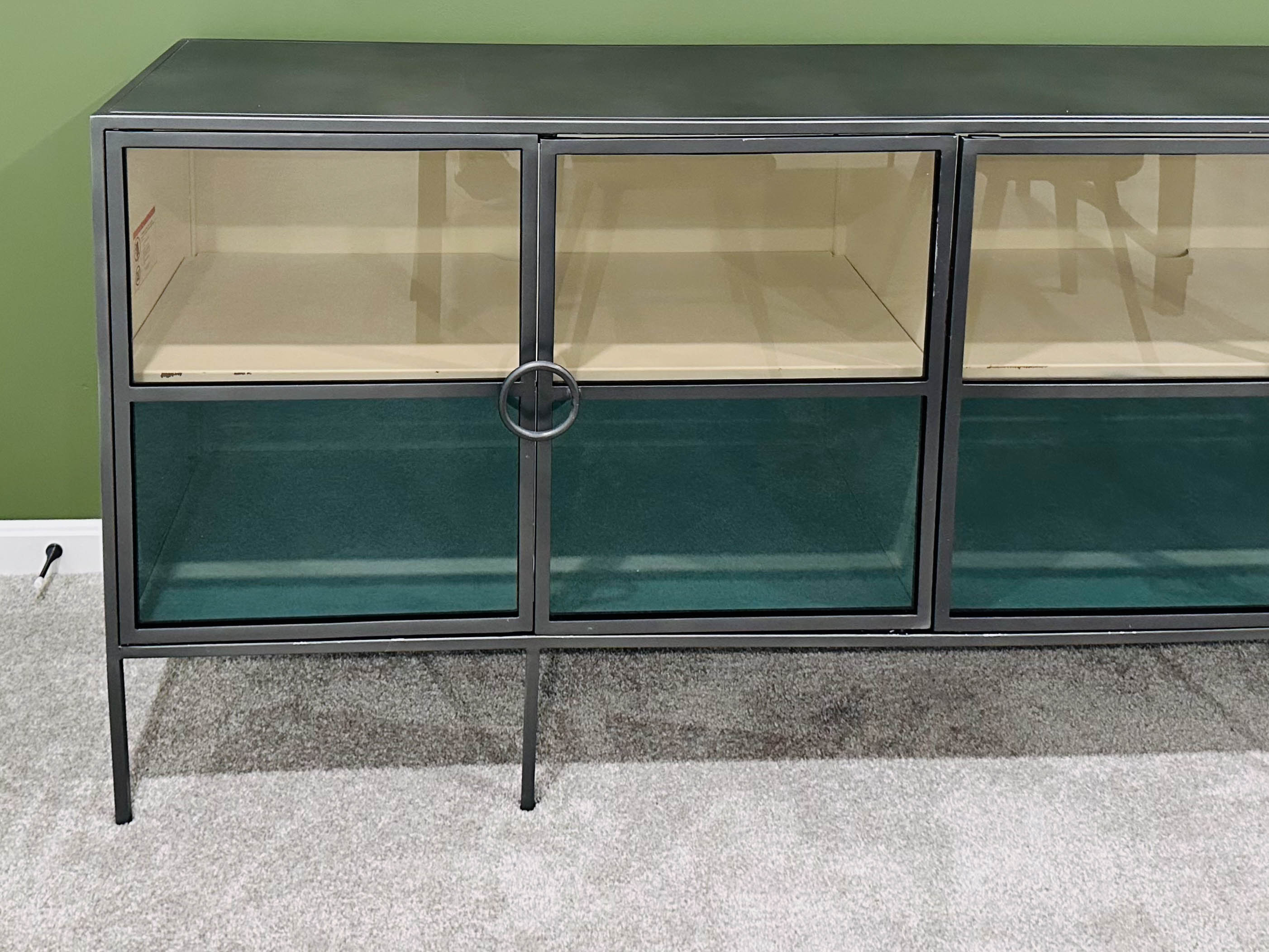 Rockaway Industrial Style Distressed Iron and Glass Cabinet