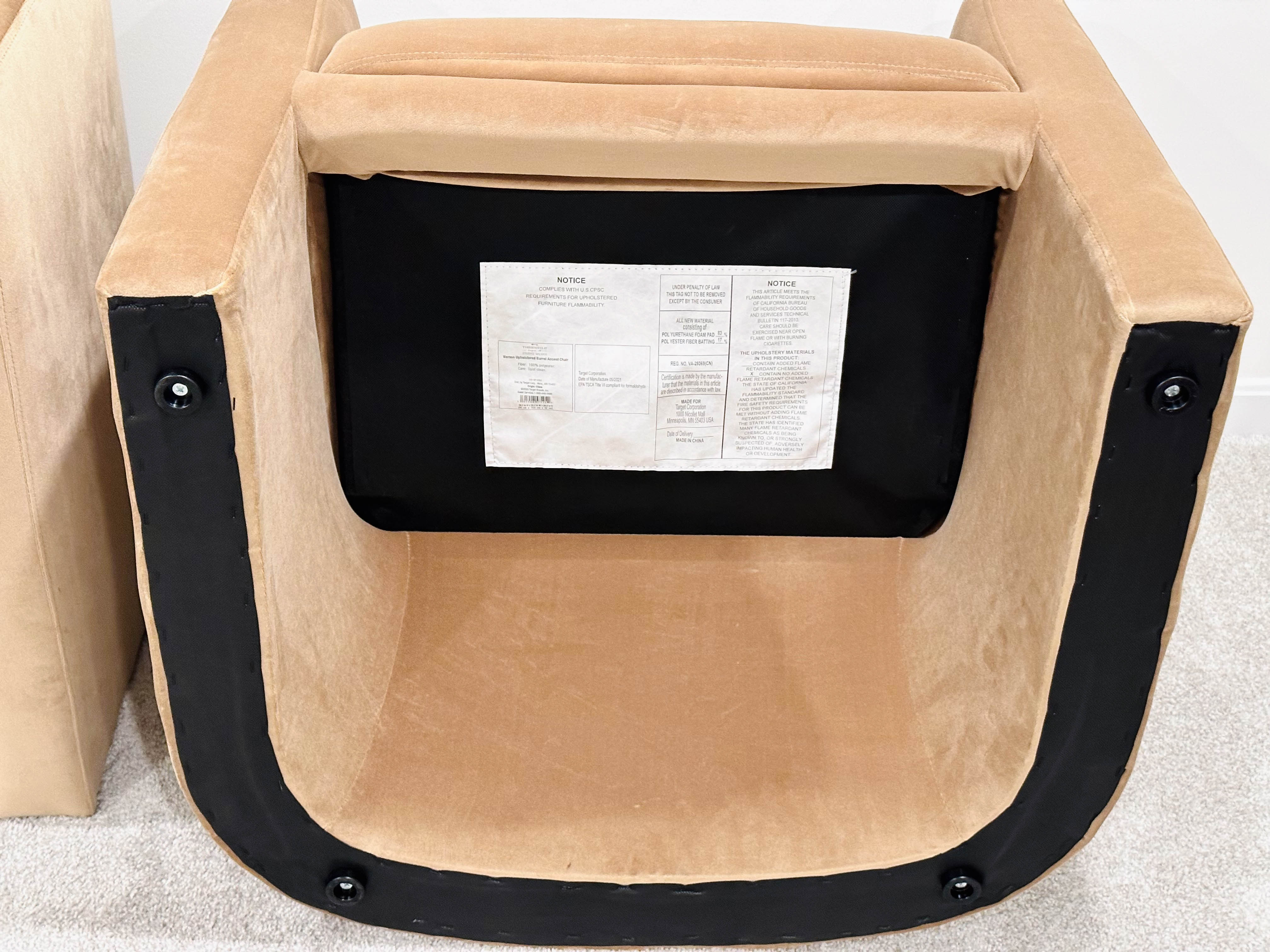 Pair of Threshold Modernist Style Velveteen Upholstered Barrel Chairs